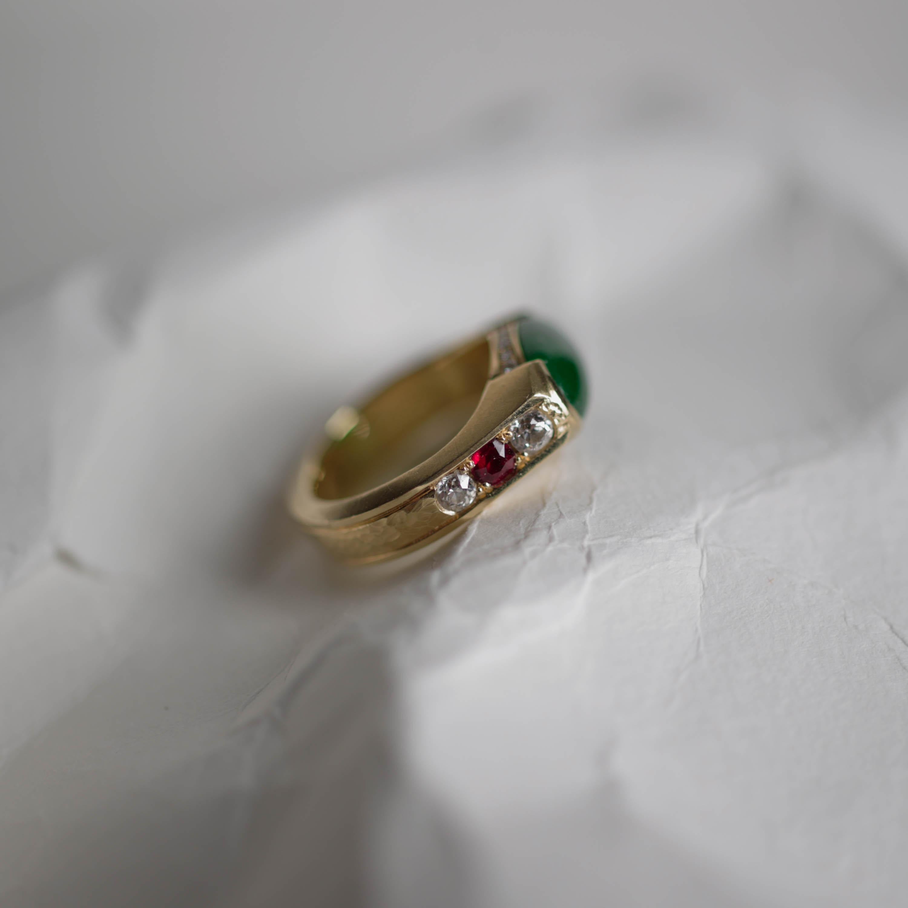 Men's Jade Ring with Rubies, Diamonds, Custom, 18k, Certified Untreated For Sale 7