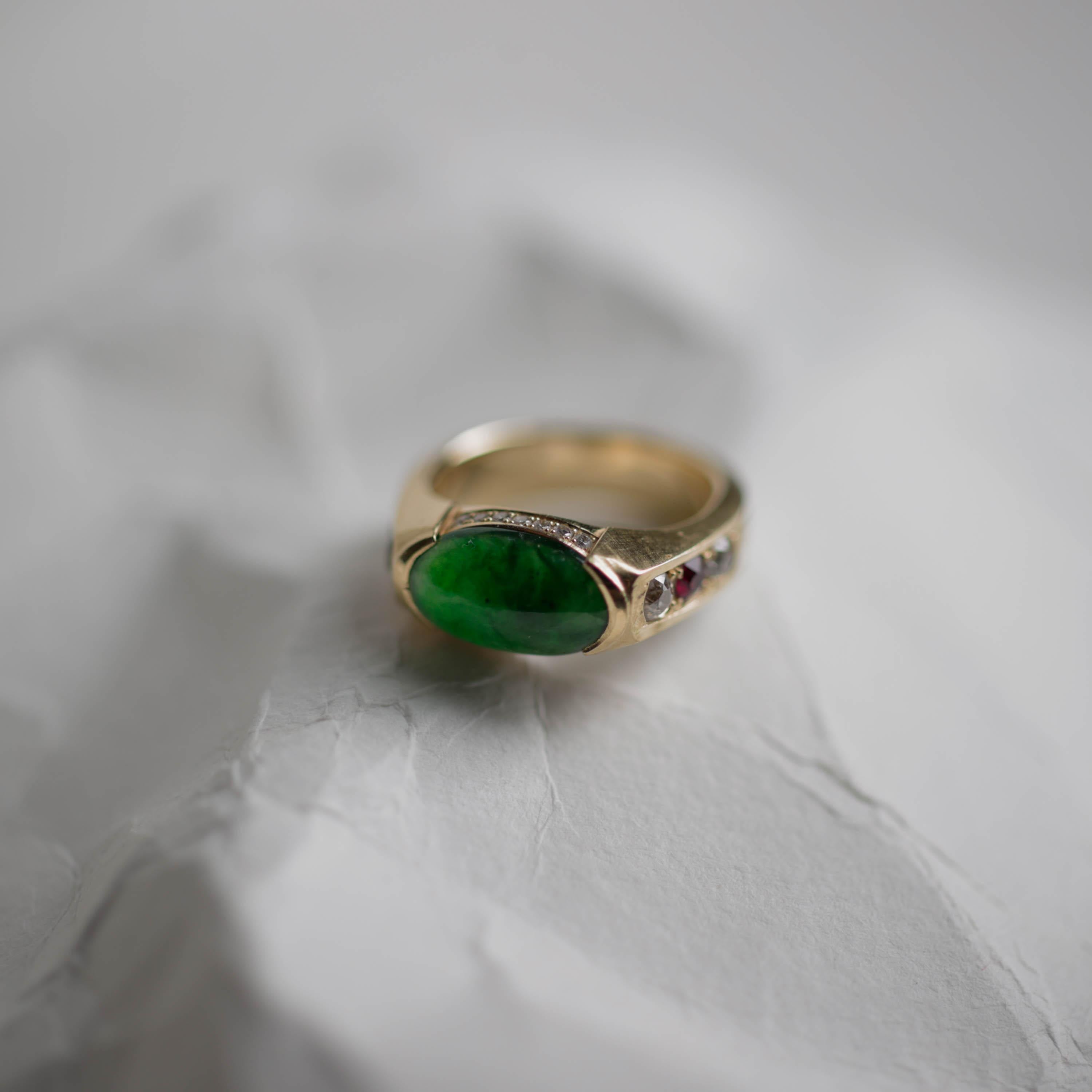 Men's Jade Ring with Rubies, Diamonds, Custom, 18k, Certified Untreated For Sale 8