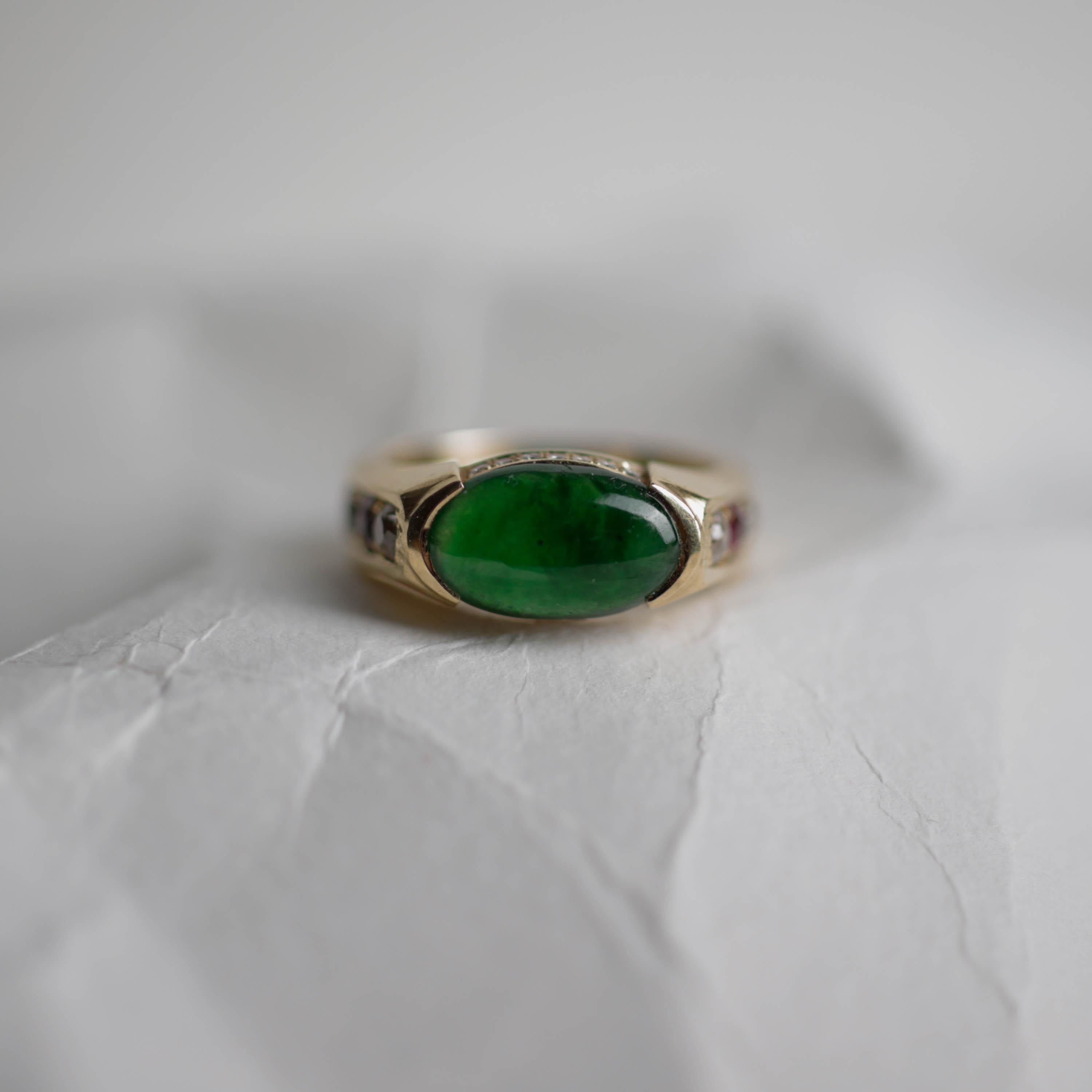 Men's Jade Ring with Rubies, Diamonds, Custom, 18k, Certified Untreated For Sale 9
