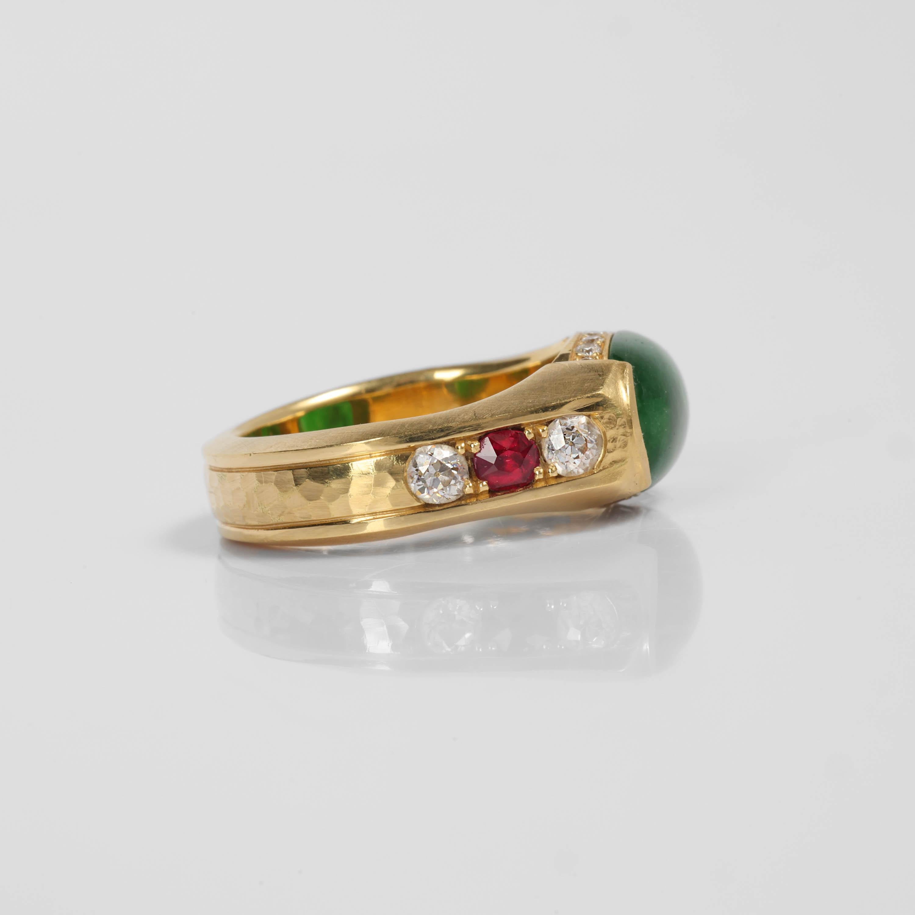 Cabochon Men's Jade Ring with Rubies, Diamonds, Custom, 18k, Certified Untreated For Sale