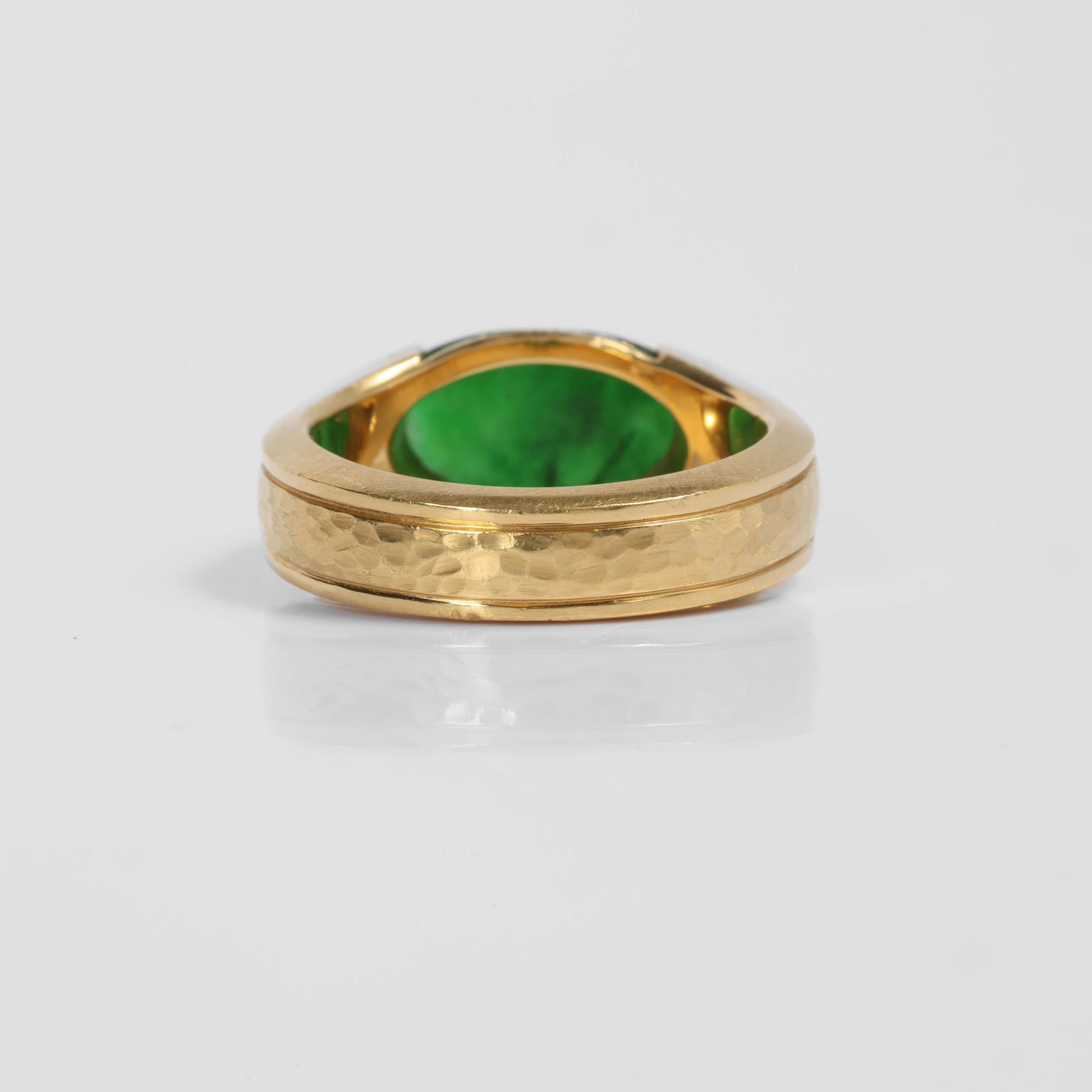 Men's Jade Ring with Rubies, Diamonds, Custom, 18k, Certified Untreated In Excellent Condition For Sale In Southbury, CT