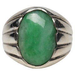 Men's Jadeite Jade Ring in Silver 