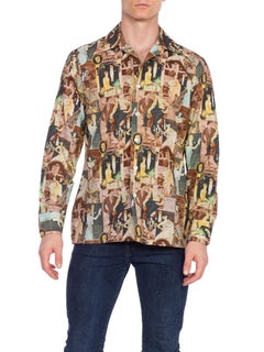 Chemise disco à imprimé Art Déco des années 1920 pour hommes JC Leyendecker, années 1970