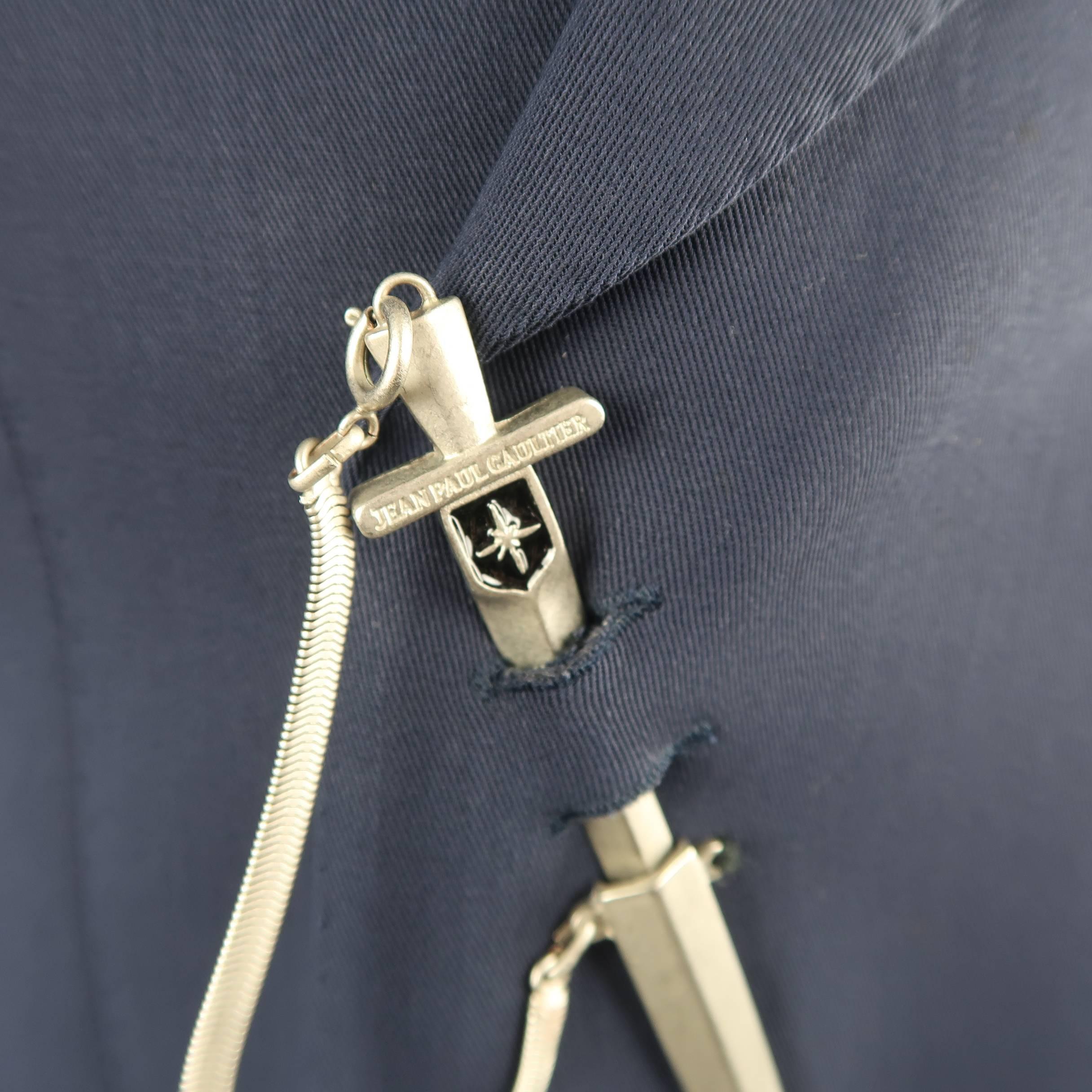 Men's JEAN PAUL GAULTIER 40 Navy Wool Double Breasted Dagger Closure Sport Coat In Fair Condition In San Francisco, CA