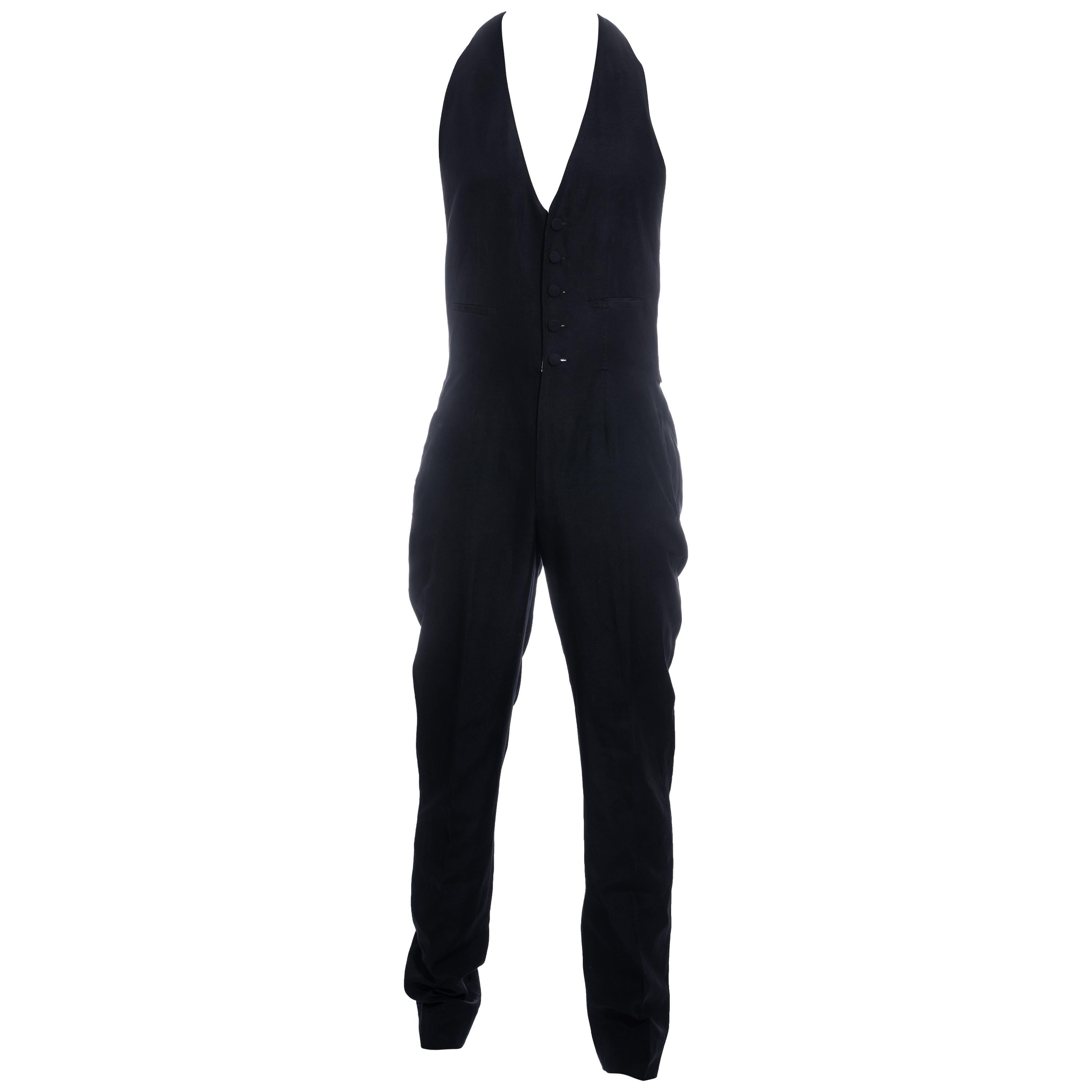 Men's Jean Paul Gaultier black wool halter-neck jumpsuit, c. 1990s