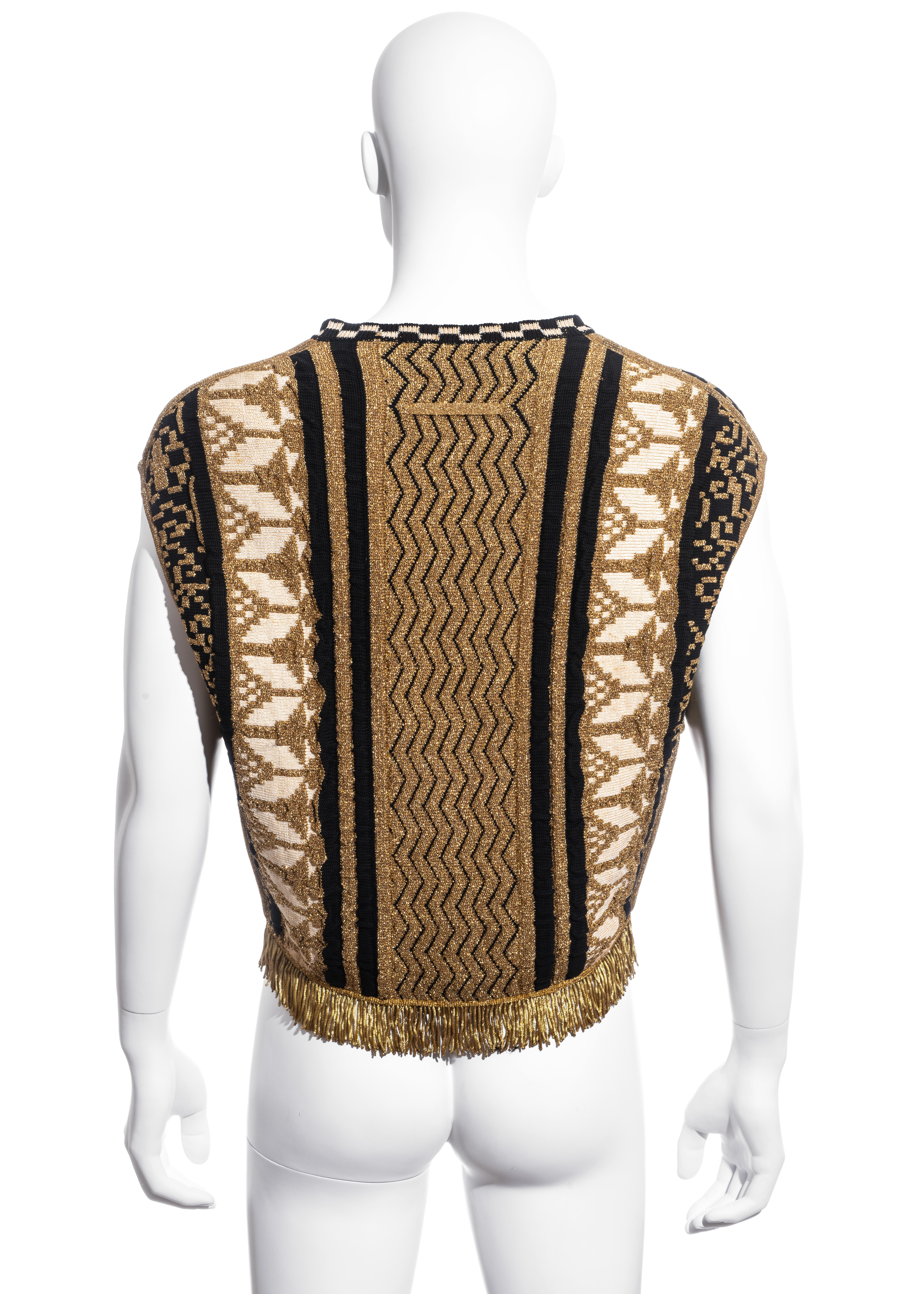 Black Men's Jean Paul Gaultier gold lurex zip-up vest, fw 1985 For Sale