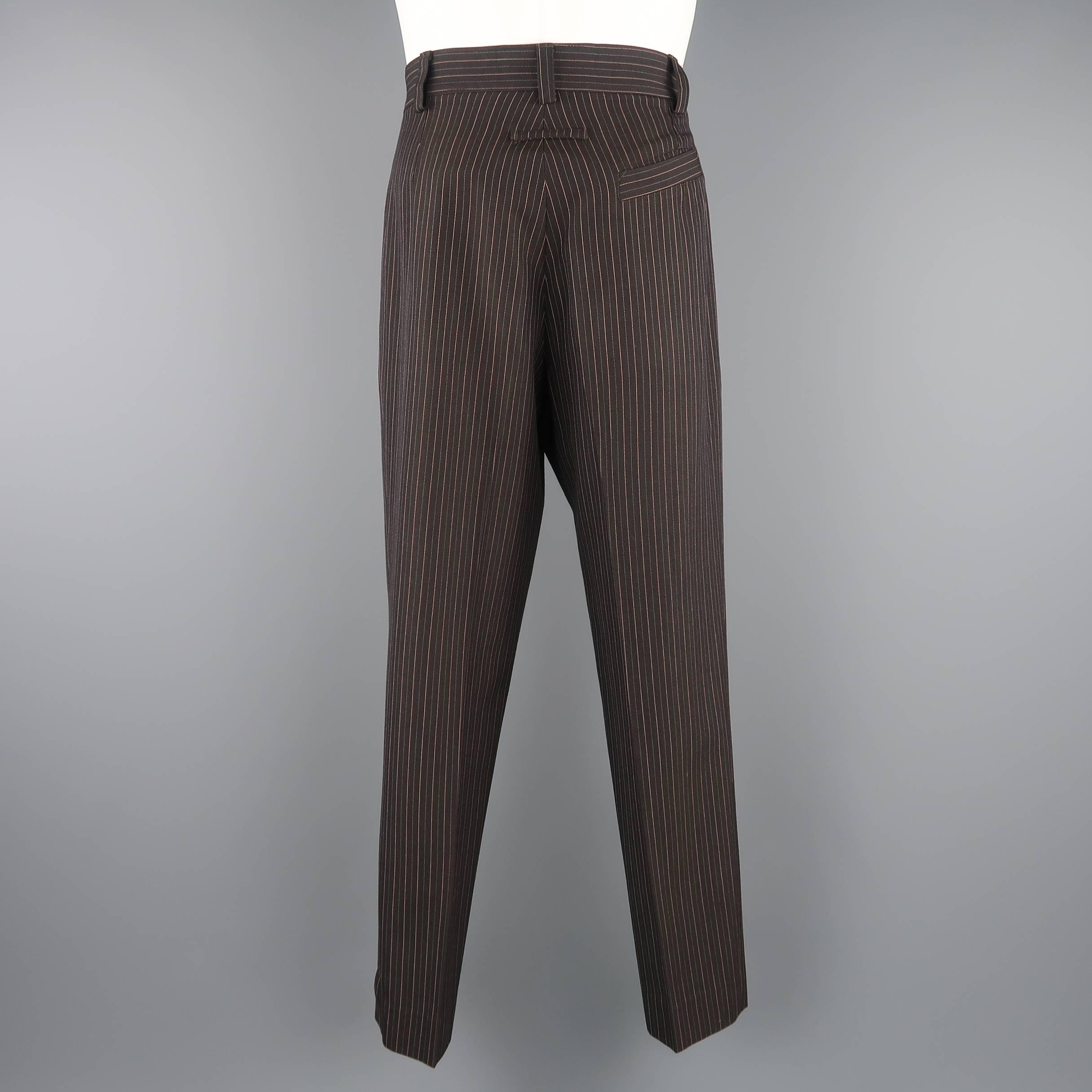 Black Jean Paul Gaultier Men's Brown Striped Wool High Rise Pants