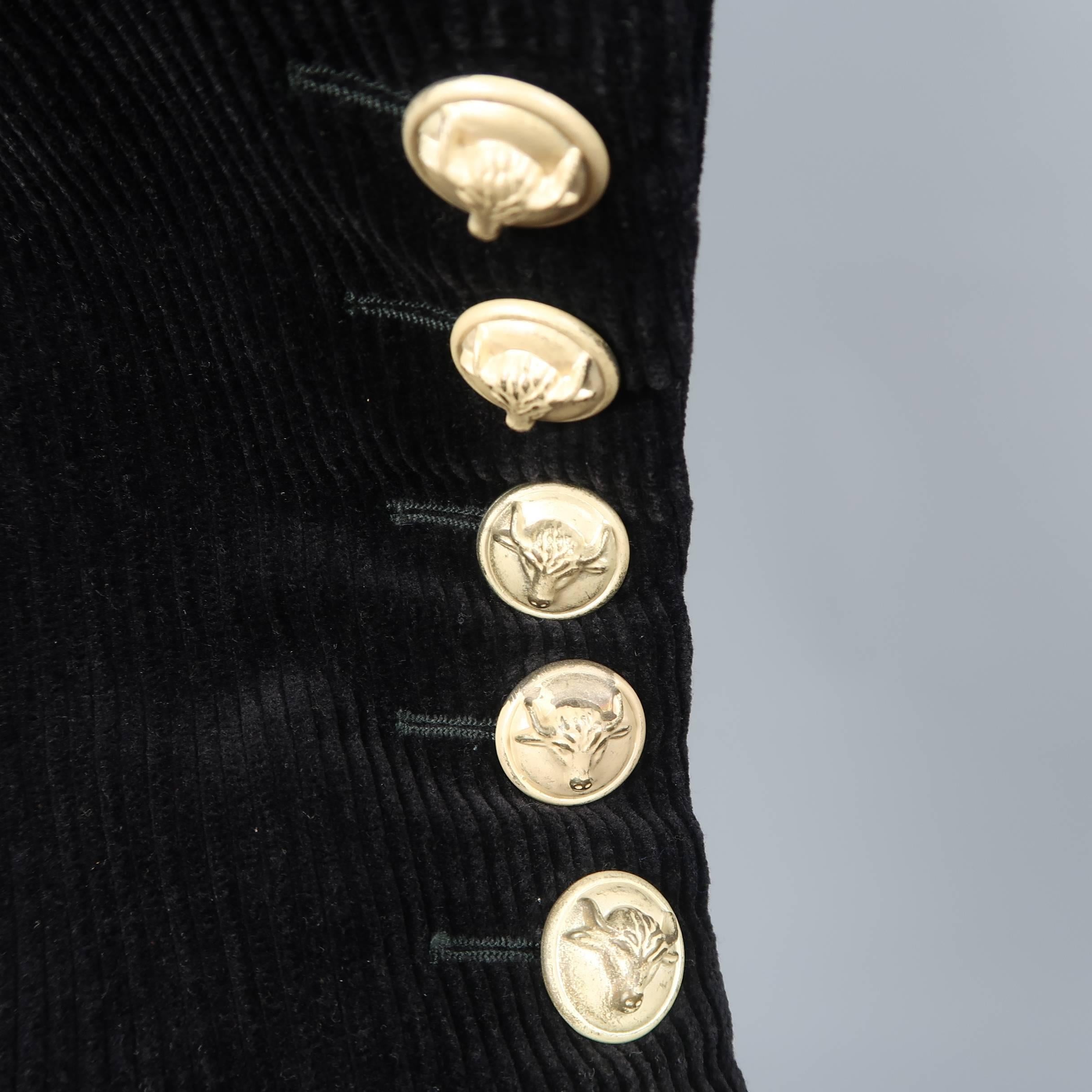 Jean Paul Gaultier Men's Black Corduroy Bull Head Button Dress Pants In Good Condition In San Francisco, CA