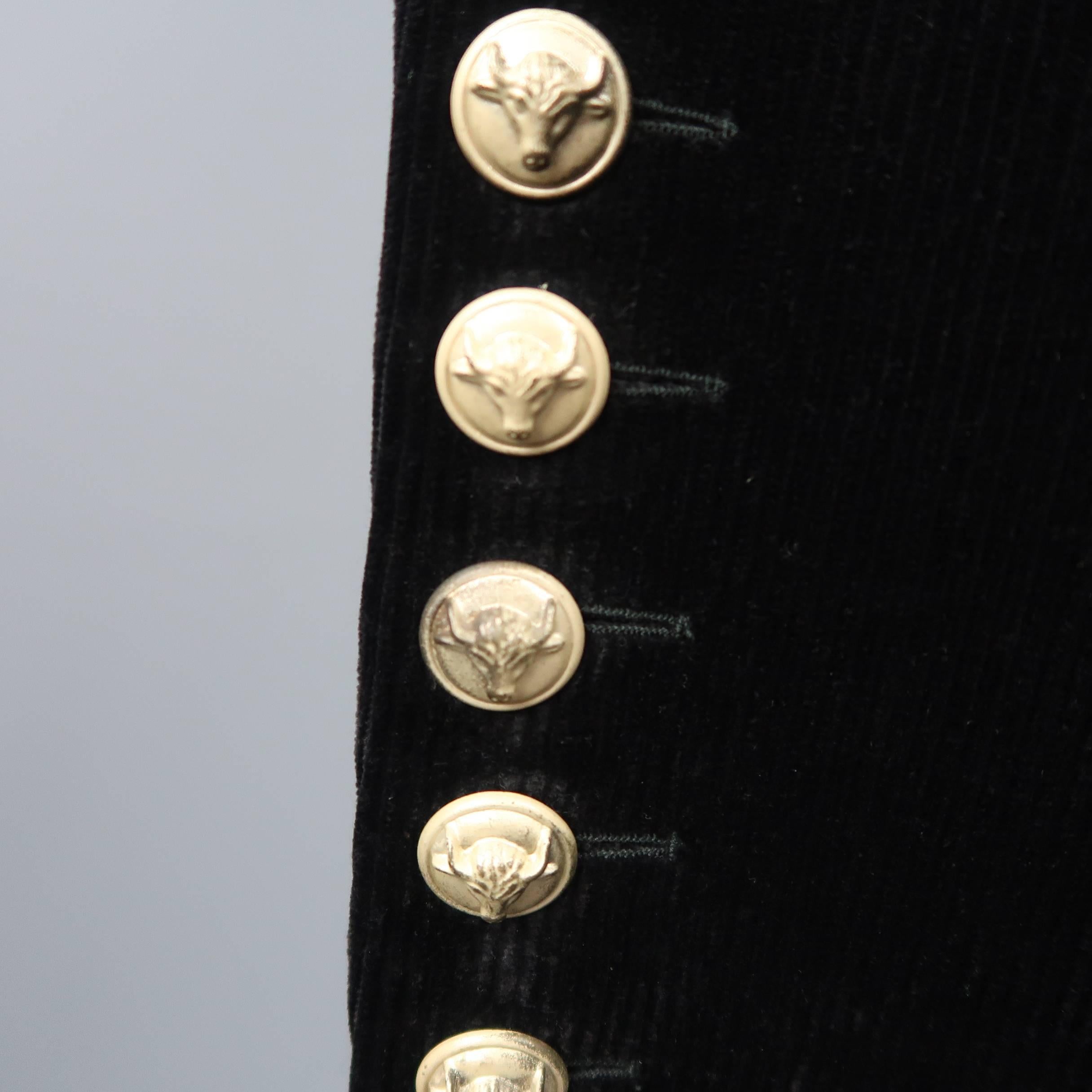 Jean Paul Gaultier Men's Black Corduroy Bull Head Button Dress Pants 1
