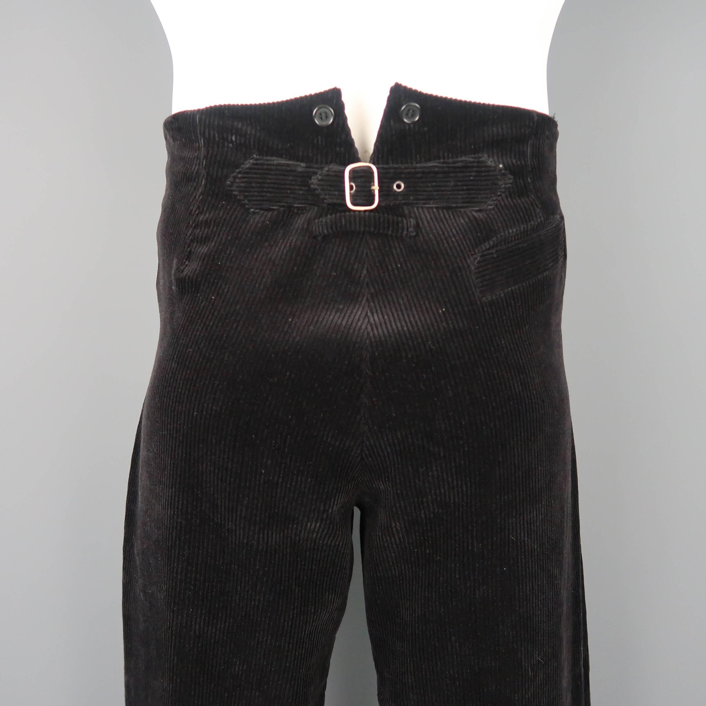 Jean Paul Gaultier Men's Black Corduroy Bull Head Button Dress Pants 3