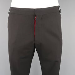 Jean Paul Gaultier Men's Black Wool Leather Piping Dress Pants