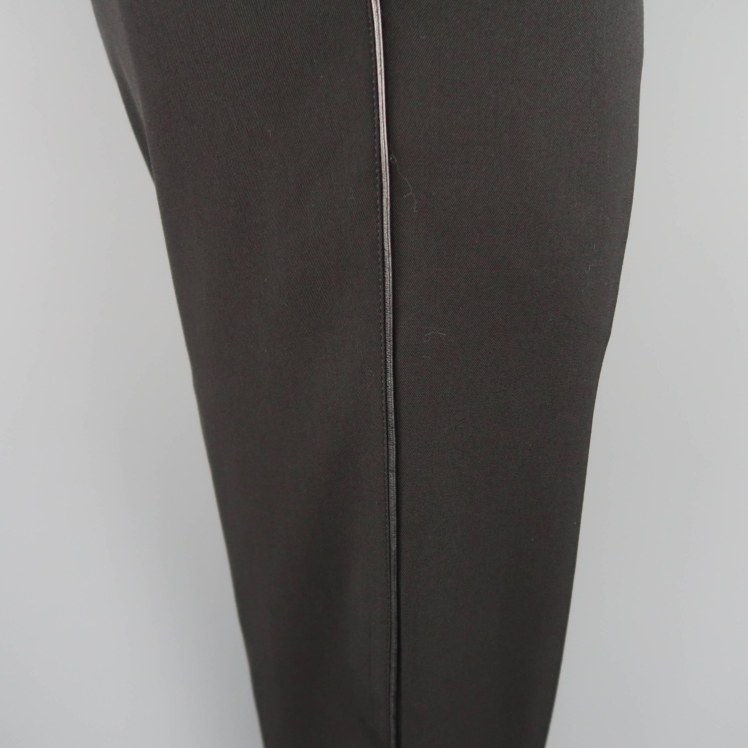 Jean Paul Gaultier Men's Black Wool Leather Piping Dress Pants 1