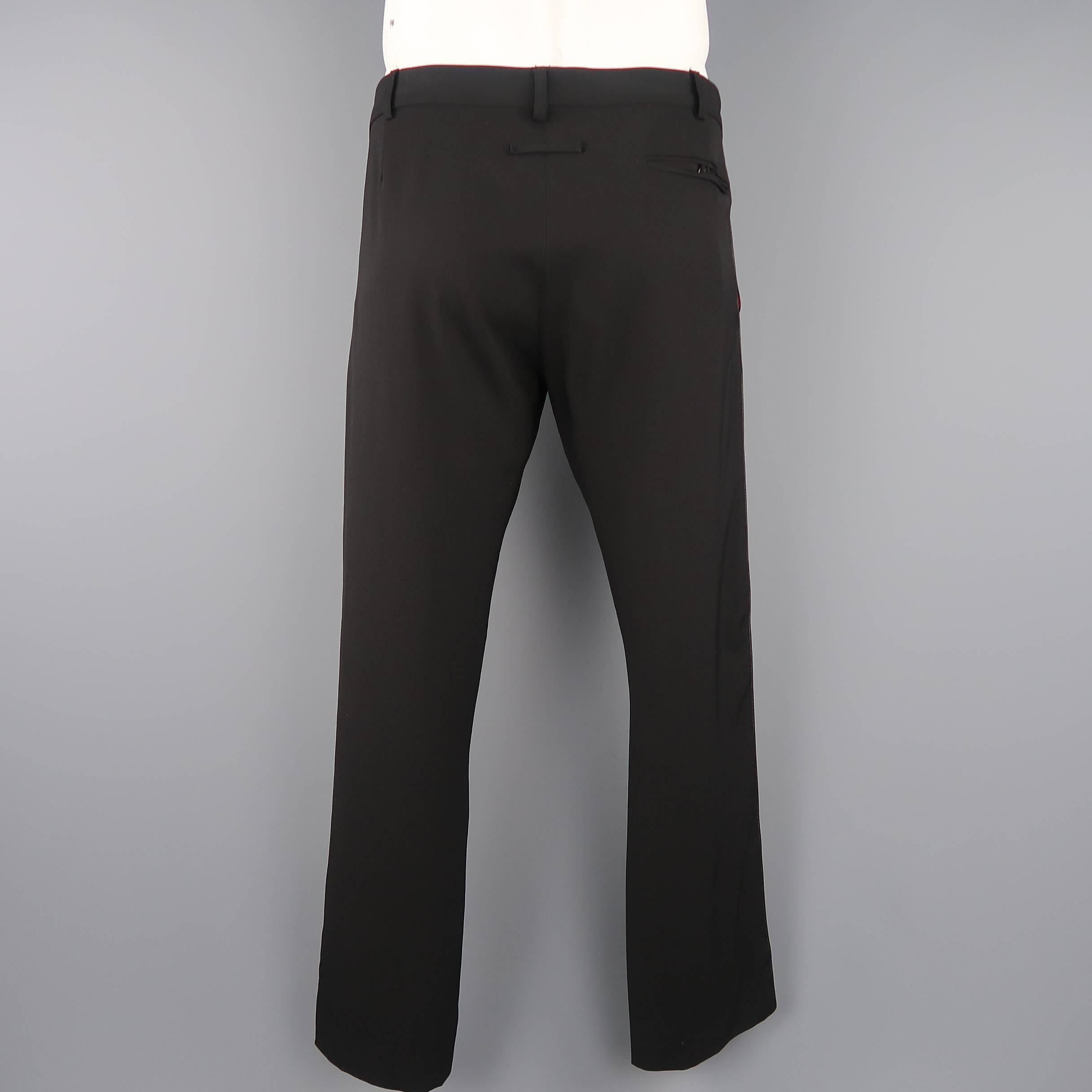 Jean Paul Gaultier Men's Black Wool Leather Piping Dress Pants 2