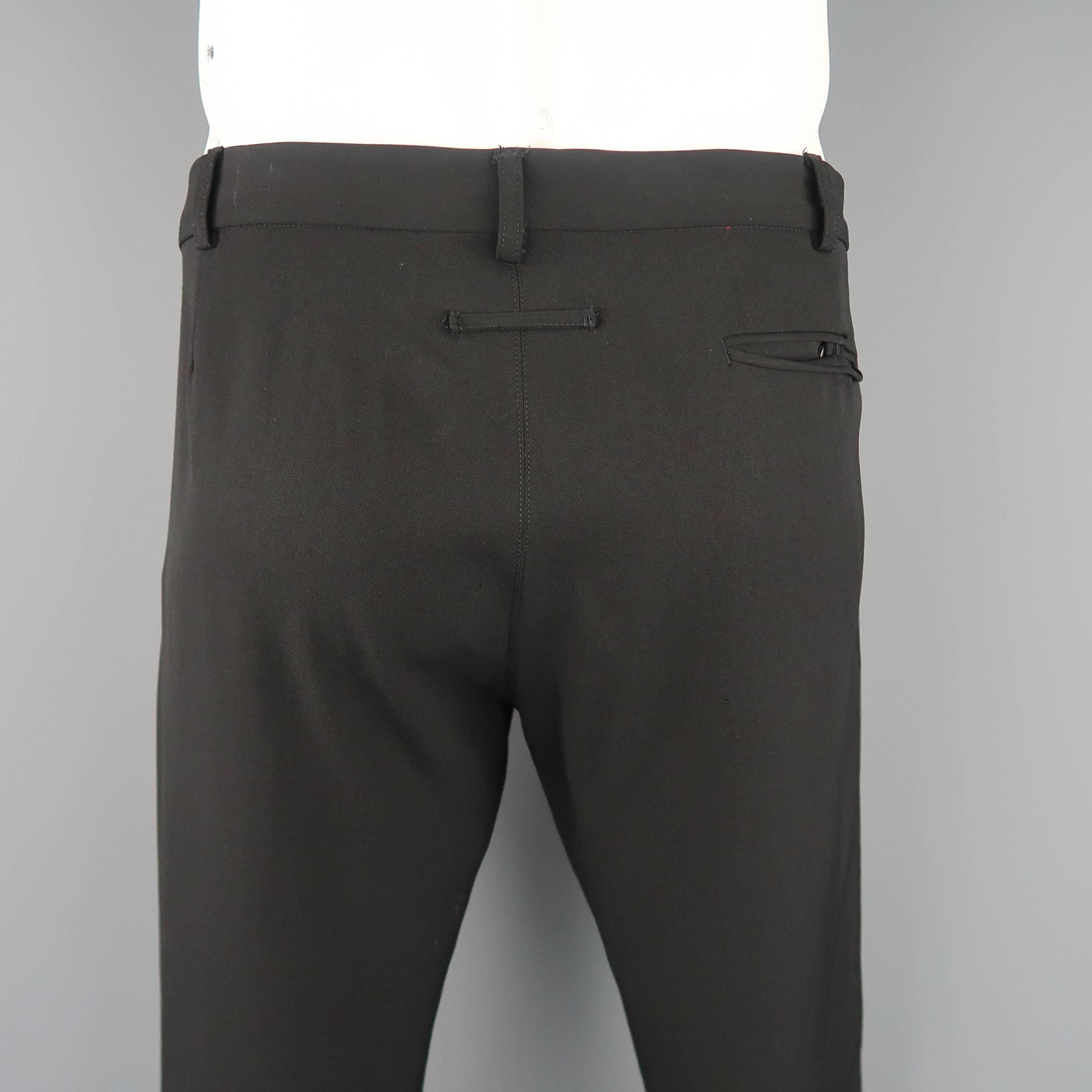 Jean Paul Gaultier Men's Black Wool Leather Piping Dress Pants 3