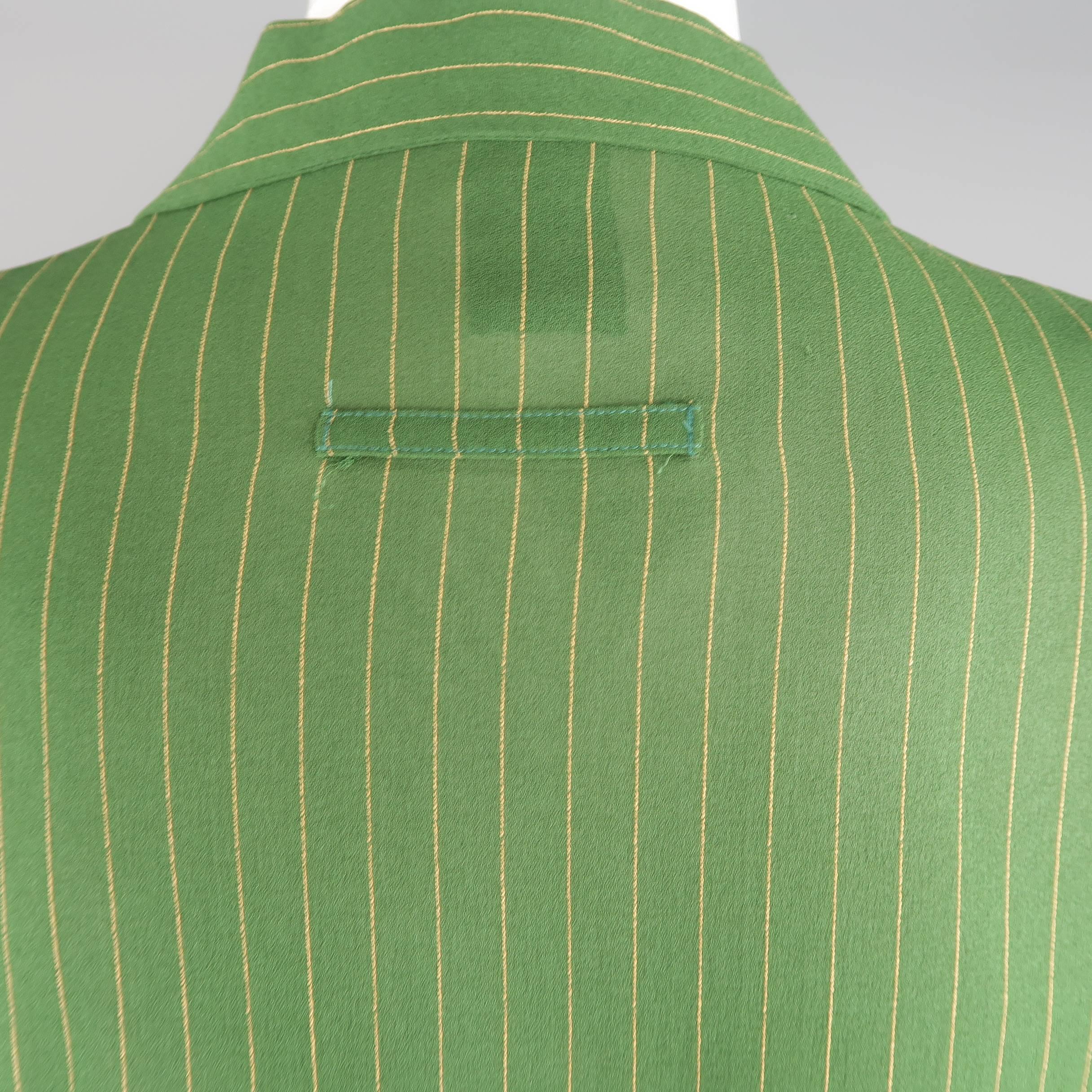 Gray Jean Paul Gaultier Men's Green and Yellow Pinstripe Crepe French Cuff Shirt