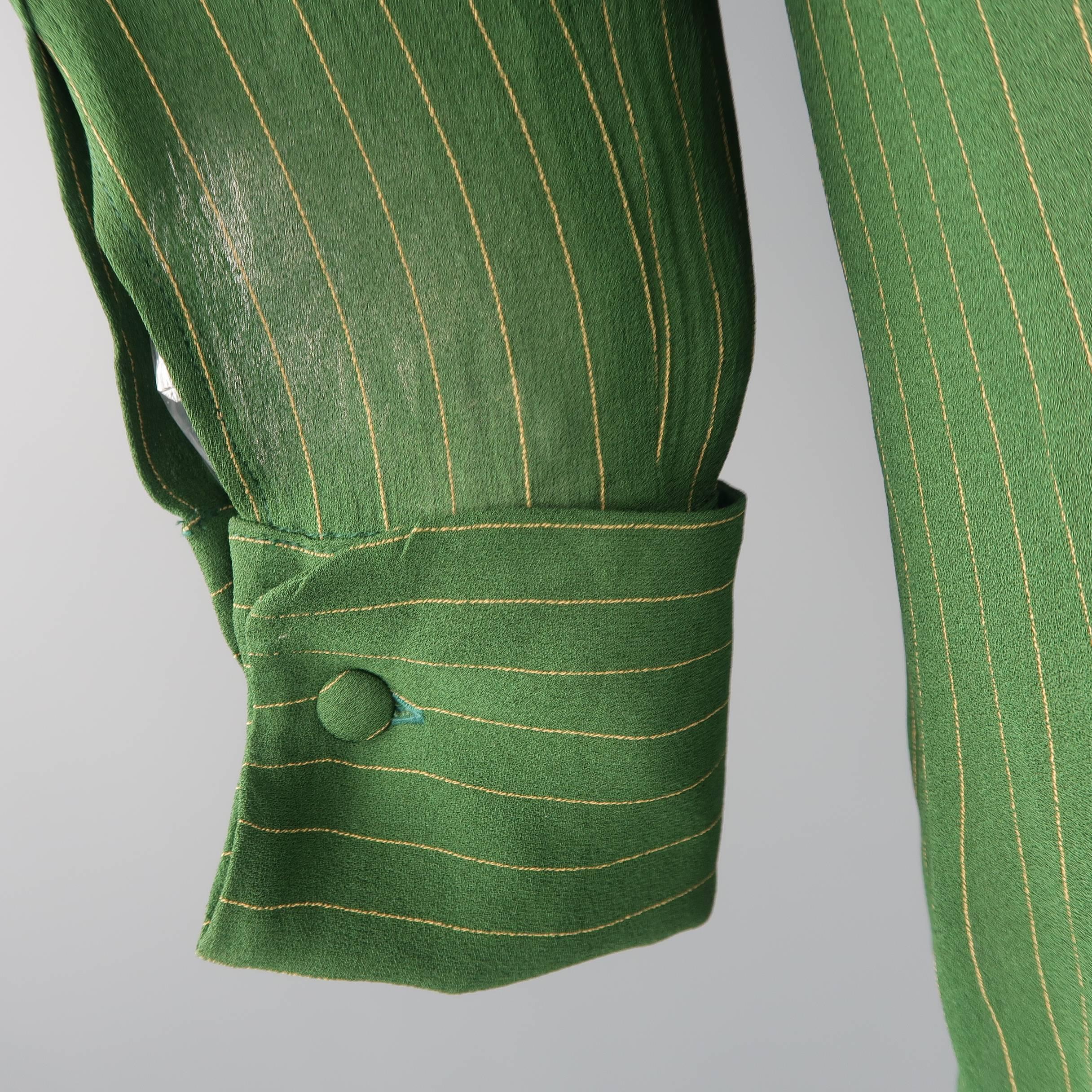 Jean Paul Gaultier Men's Green and Yellow Pinstripe Crepe French Cuff Shirt 1
