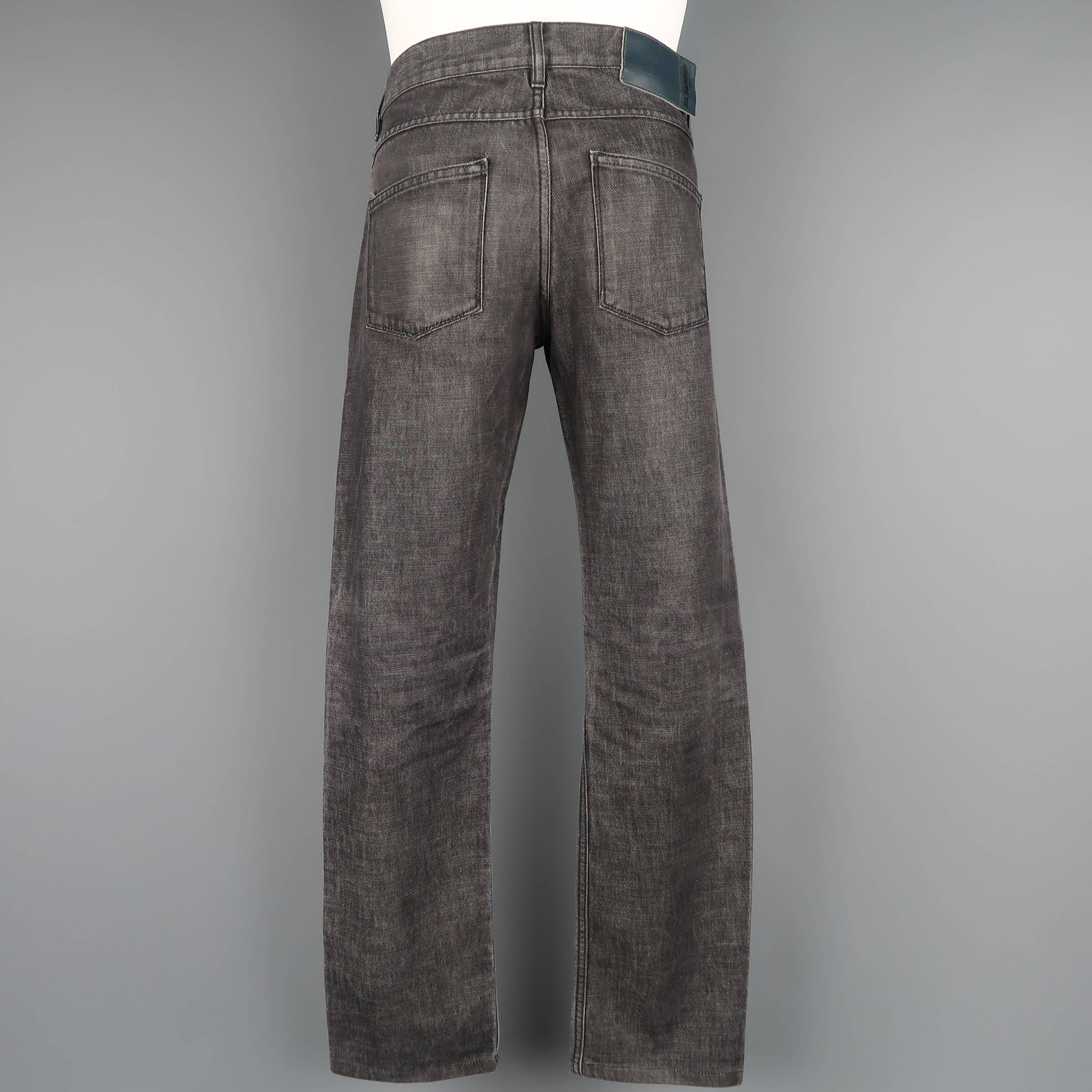 Men's JIL SANDER Size 32 Charcoal Raw Denim Tapered Jeans In Good Condition In San Francisco, CA