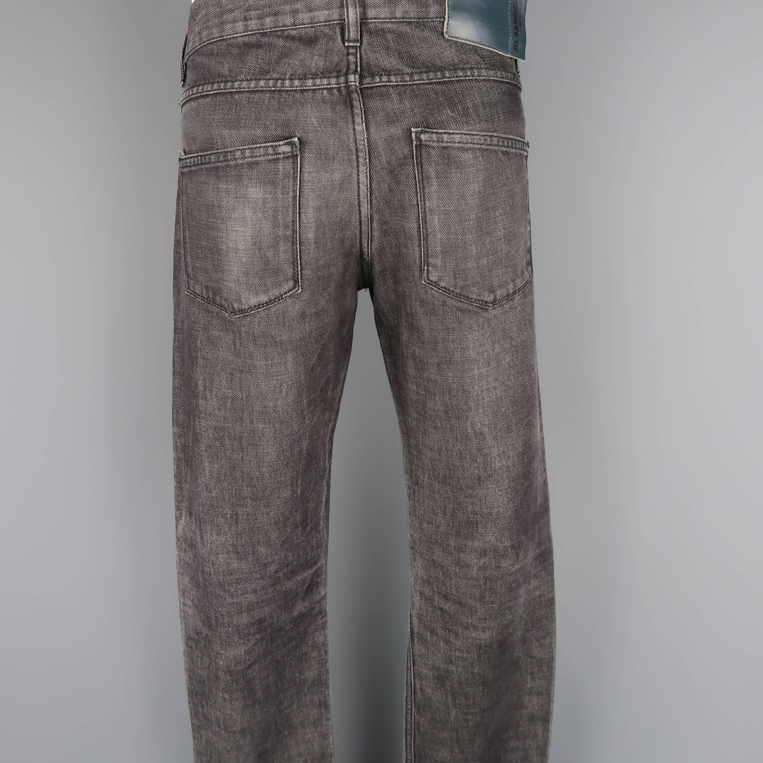 Men's JIL SANDER Size 32 Charcoal Raw Denim Tapered Jeans 1