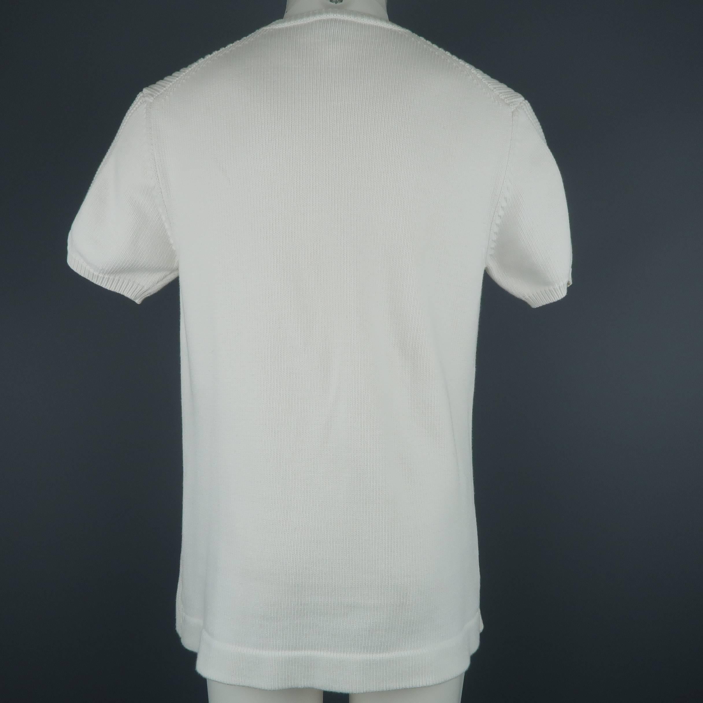 Gray Men's JIL SANDER Size M White Fisherman Knit Short Sleeve Pullover