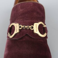 Men's JIMMY CHOO Size 12 Eggplant Antique Suede Gold Handcuffs Loafers