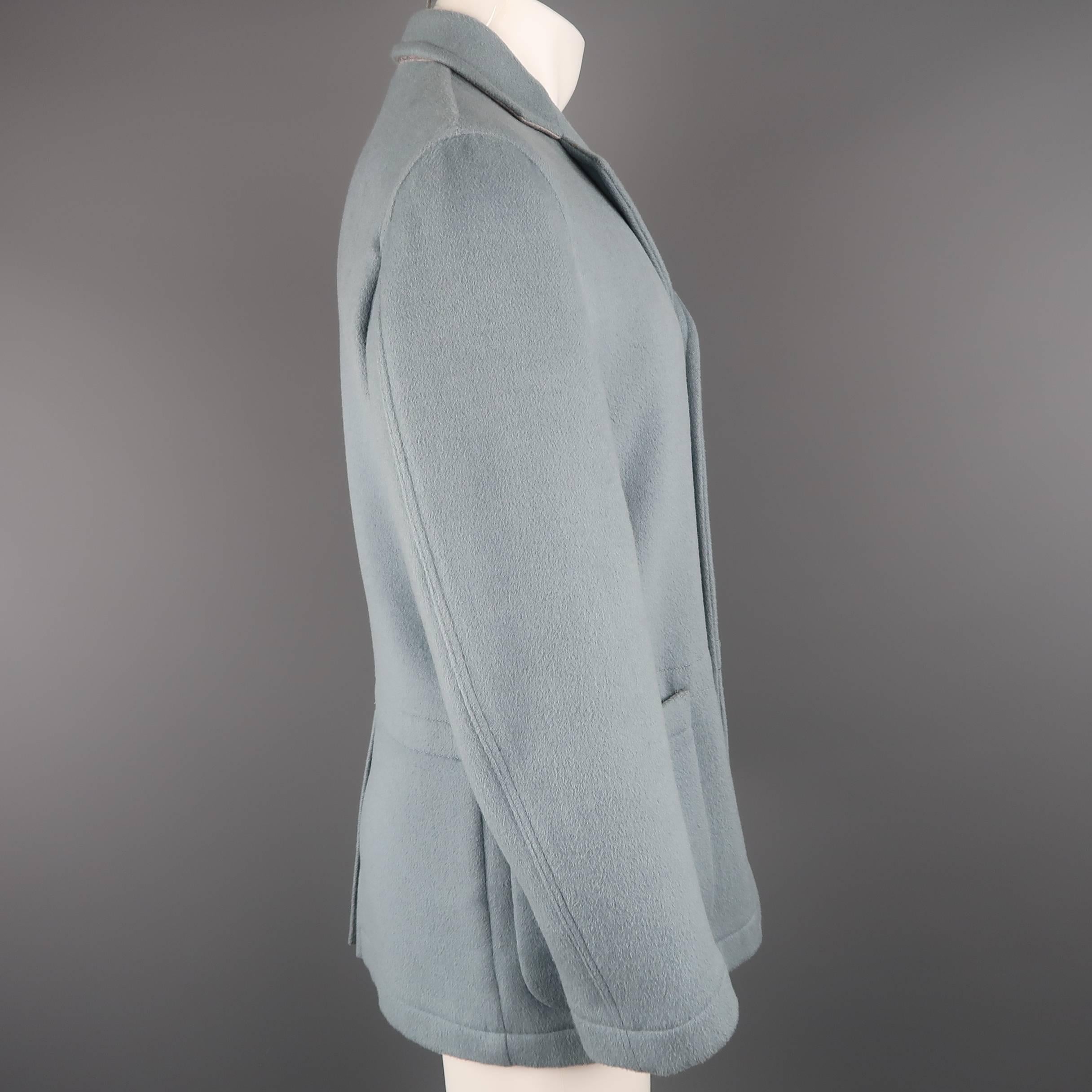 Men's JOHN BARTLETT 38 Light Blue Solid Wool / Angora Felt Notch Lapel Jacket In Fair Condition In San Francisco, CA
