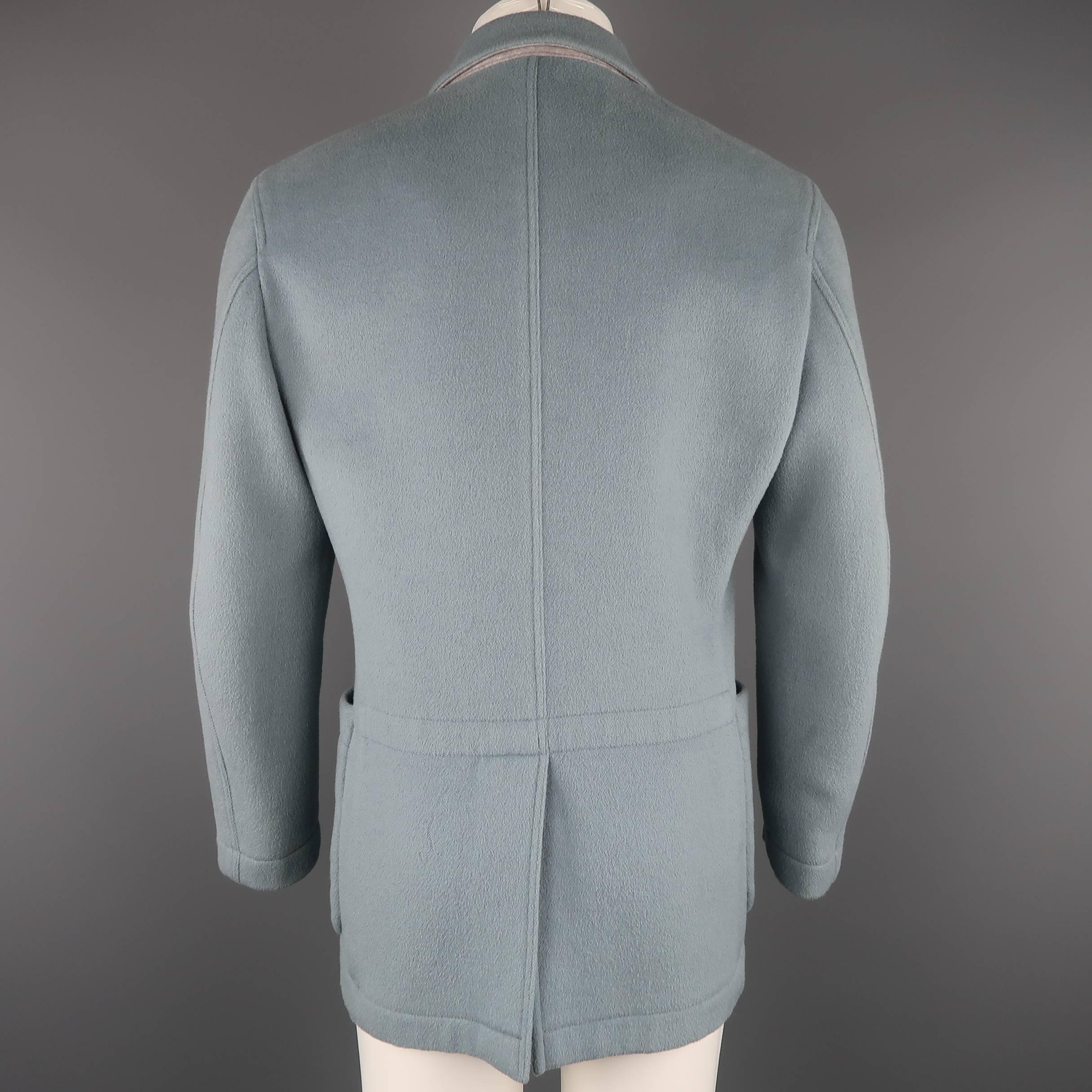Men's JOHN BARTLETT 38 Light Blue Solid Wool / Angora Felt Notch Lapel Jacket 1