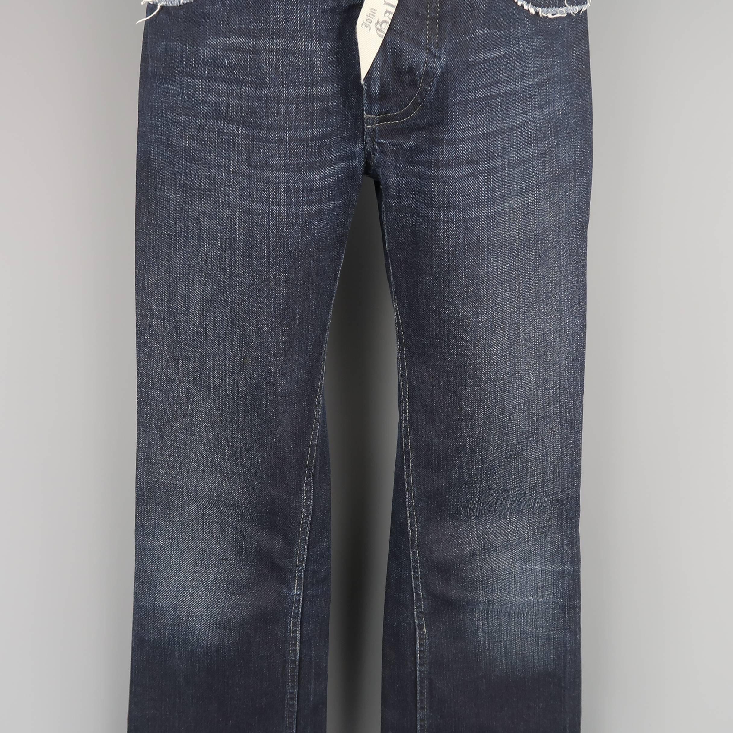 Black Men's JOHN GALLIANO Size 30 Navy Wash Distressed Denim Back Hoop Jeans