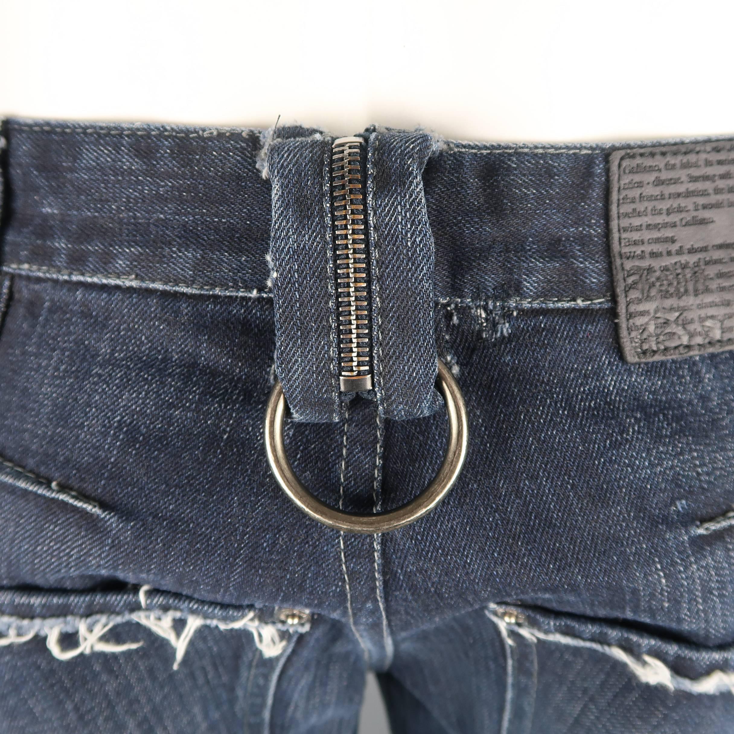 Men's JOHN GALLIANO Size 30 Navy Wash Distressed Denim Back Hoop Jeans 2