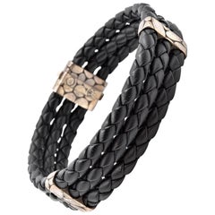 Men’s John Hardy Kali Collection Black Woven Leather Triple-Row Bracelet