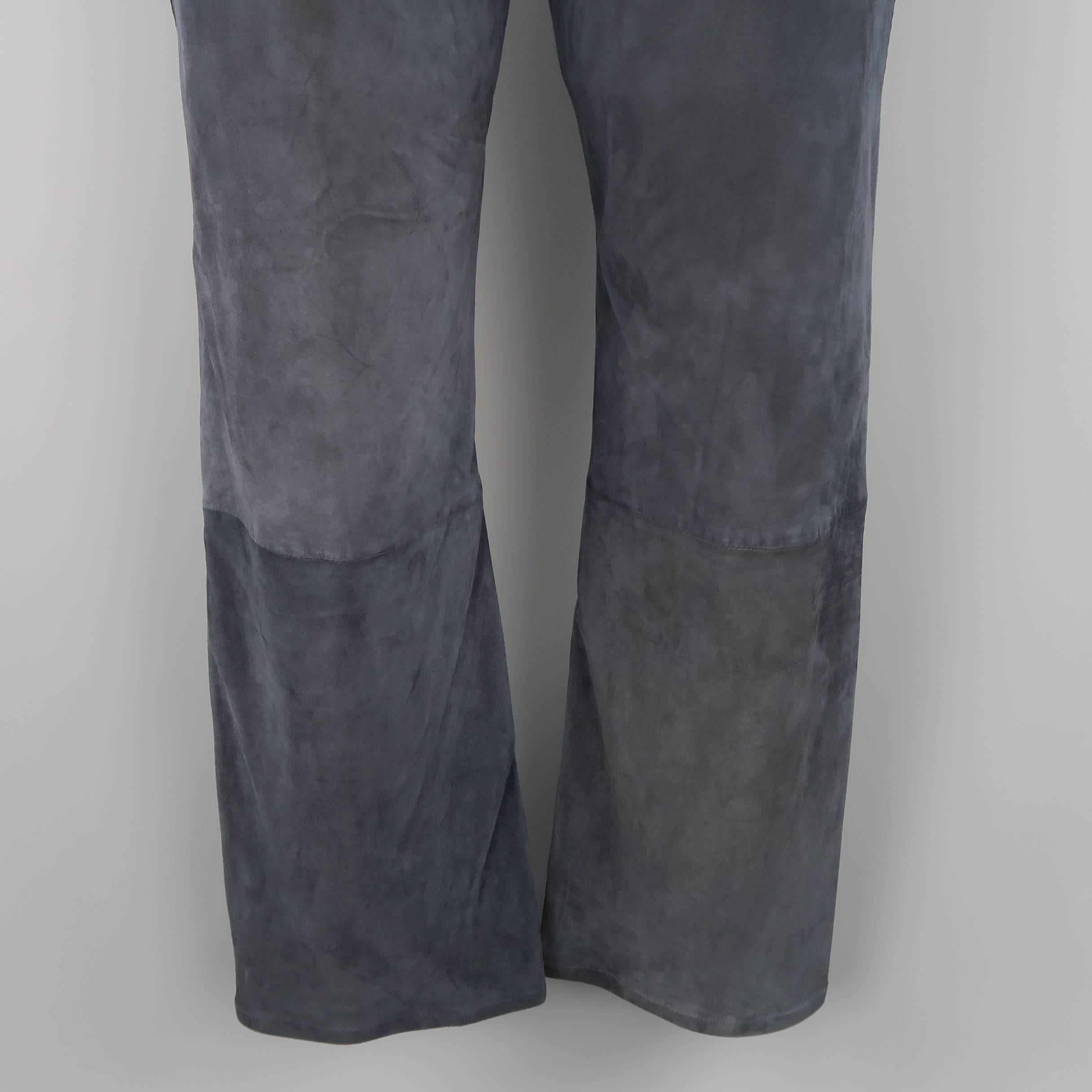 Black Men's JOHN VARVATOS Size 32 Navy Blue Suede Top Stitch Trim Casual Pants