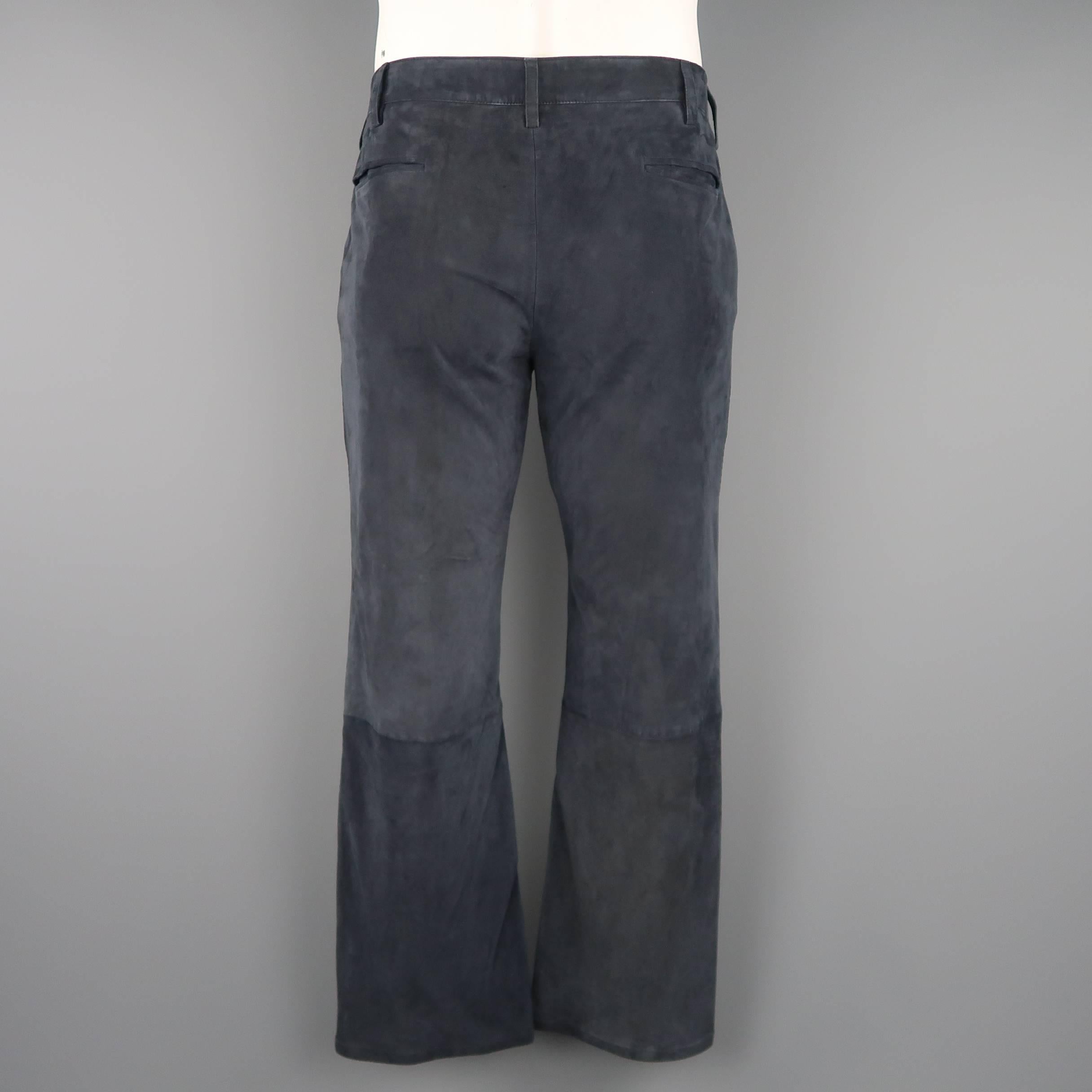 Men's JOHN VARVATOS Size 32 Navy Blue Suede Top Stitch Trim Casual Pants 1