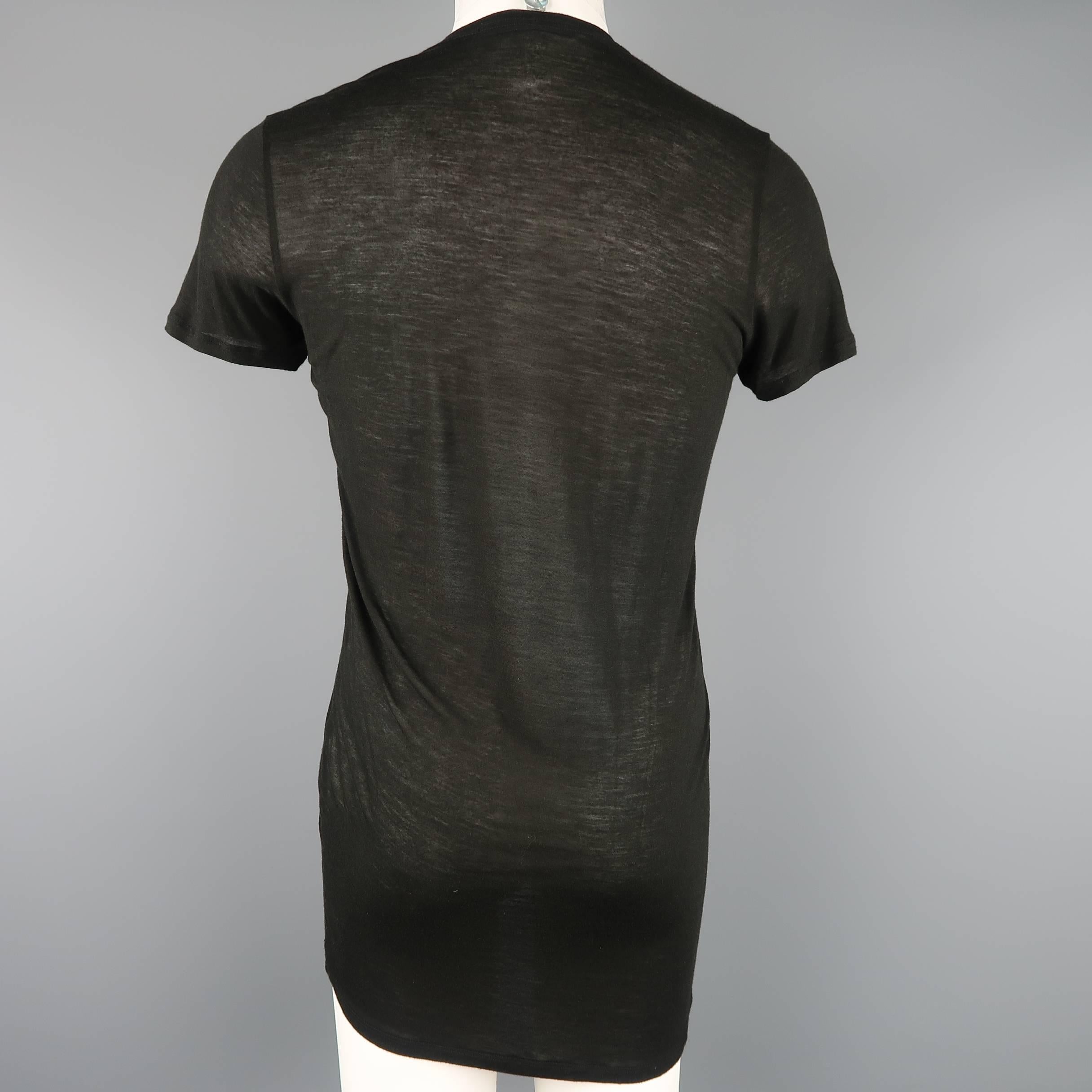 Julius 7  Black Print Rayon / Silk Printed Aymmetrical Burnout T-shirt 1