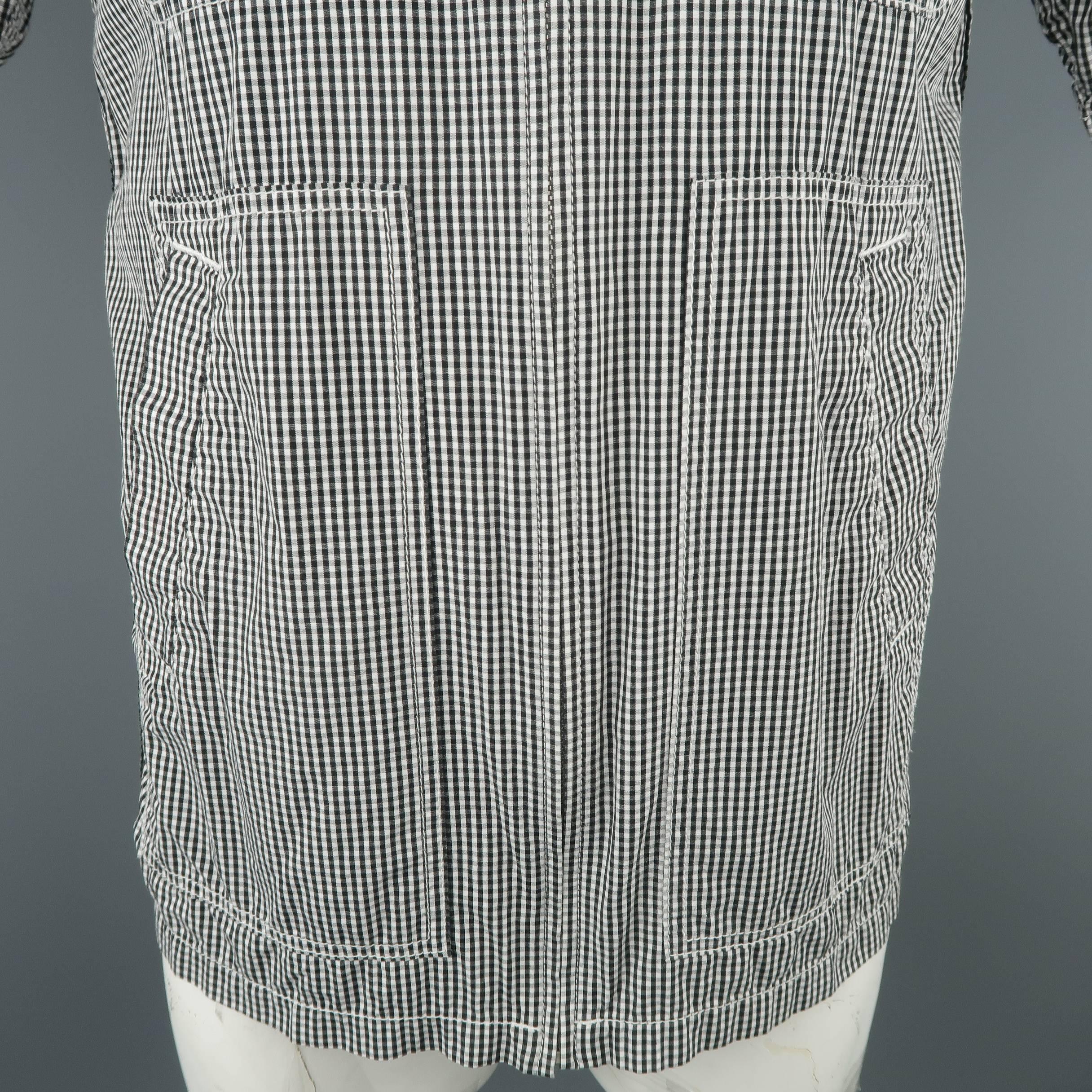 Gray Men's JUNYA WATANABE Size L Black & White Checkered Gingham Cotton Short Sleeve 