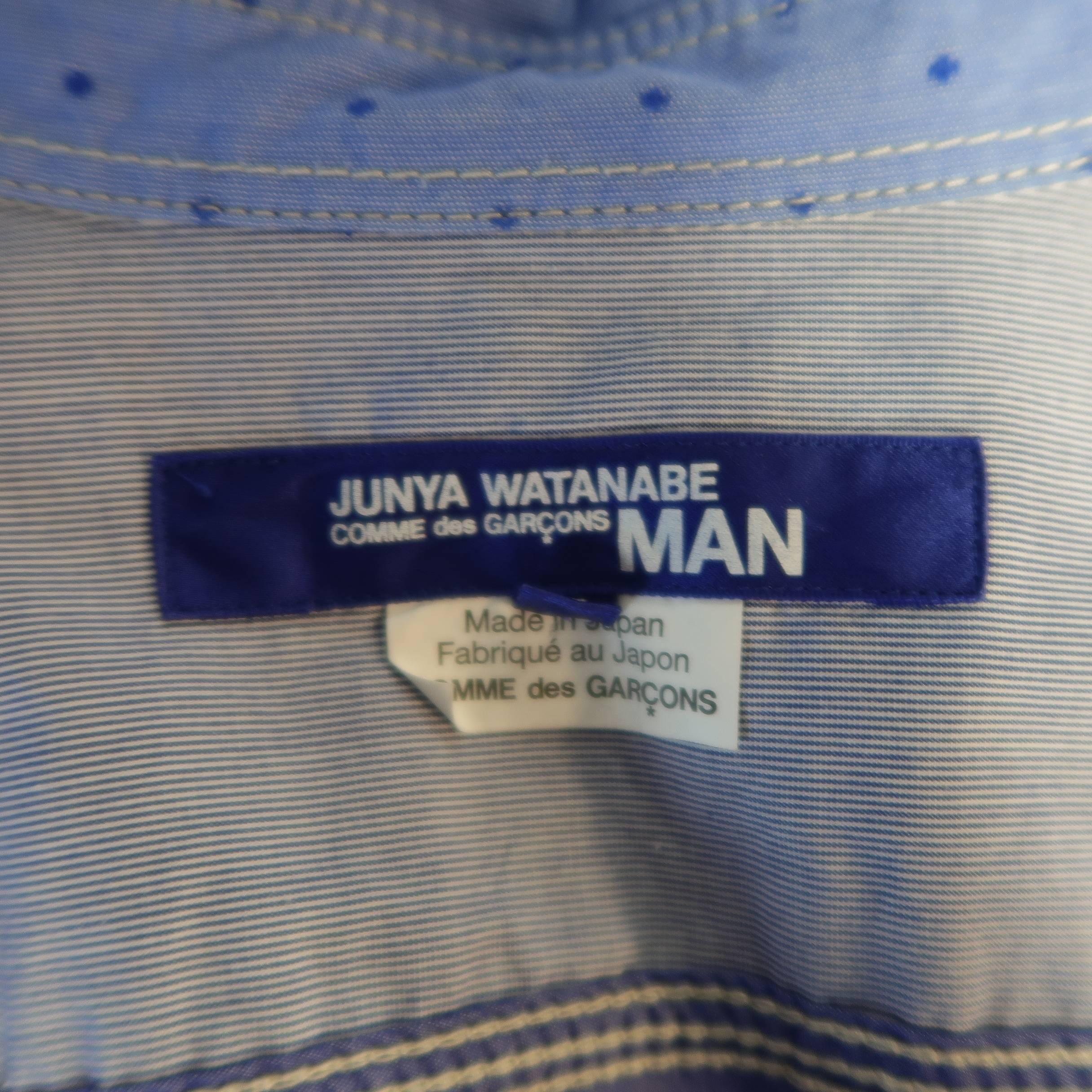 Men's JUNYA WATANABE Size L Blue Dotted Patchwork Cotton Long Sleeve Shirt 8