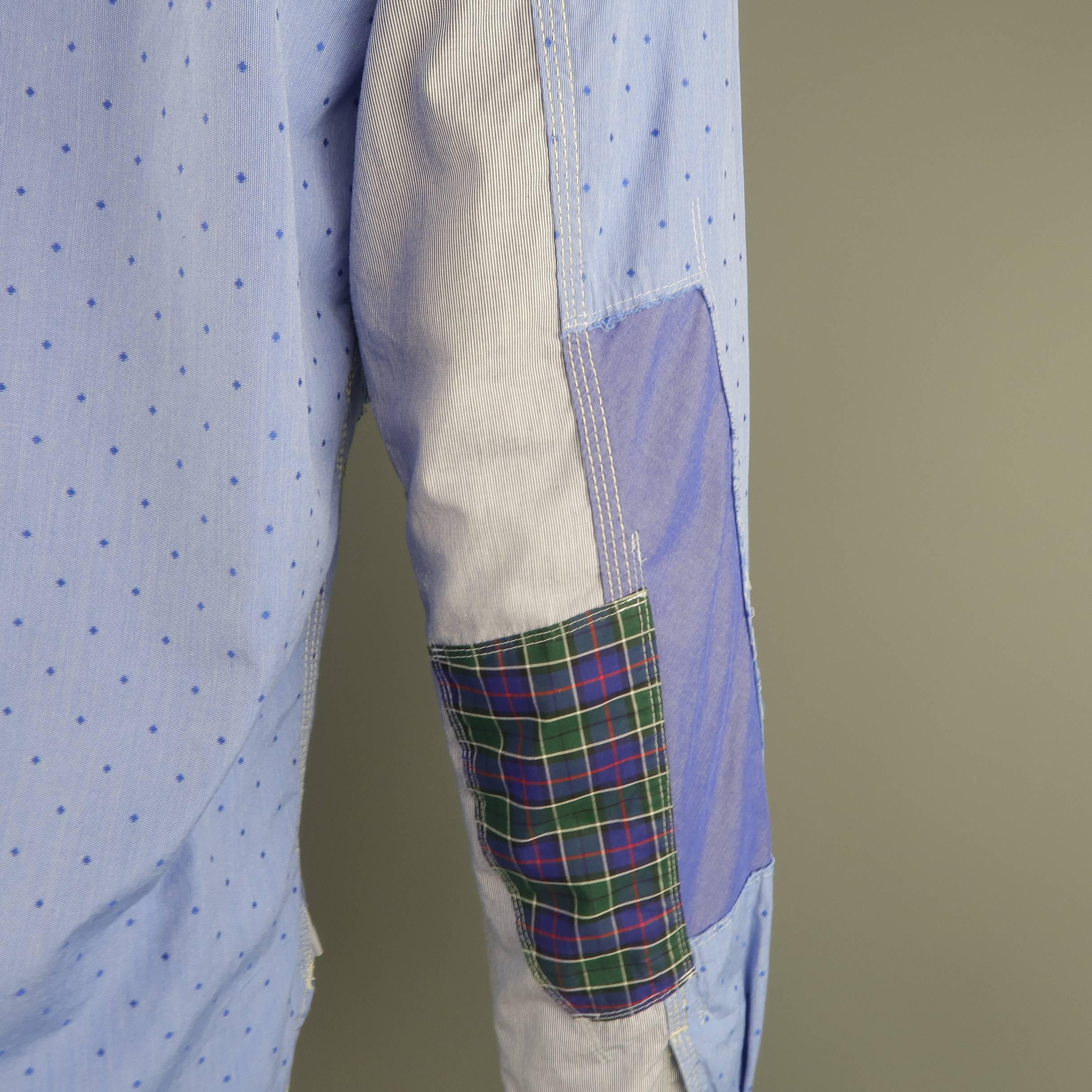 Men's JUNYA WATANABE Size L Blue Dotted Patchwork Cotton Long Sleeve Shirt 6