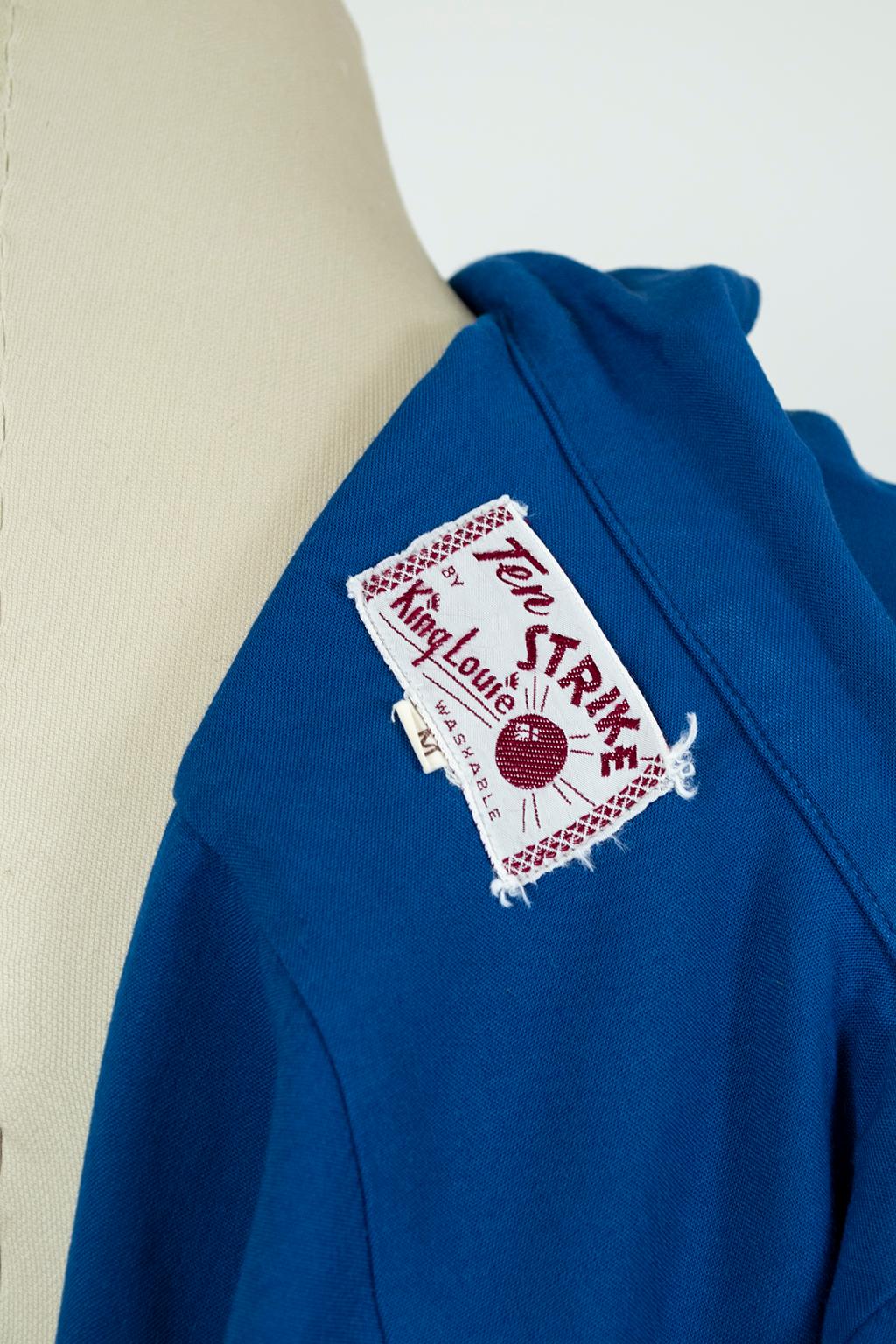 Men’s King Louie Ten Strike Royal Blue Bowling Shirt – Medium, 1950s For Sale 1