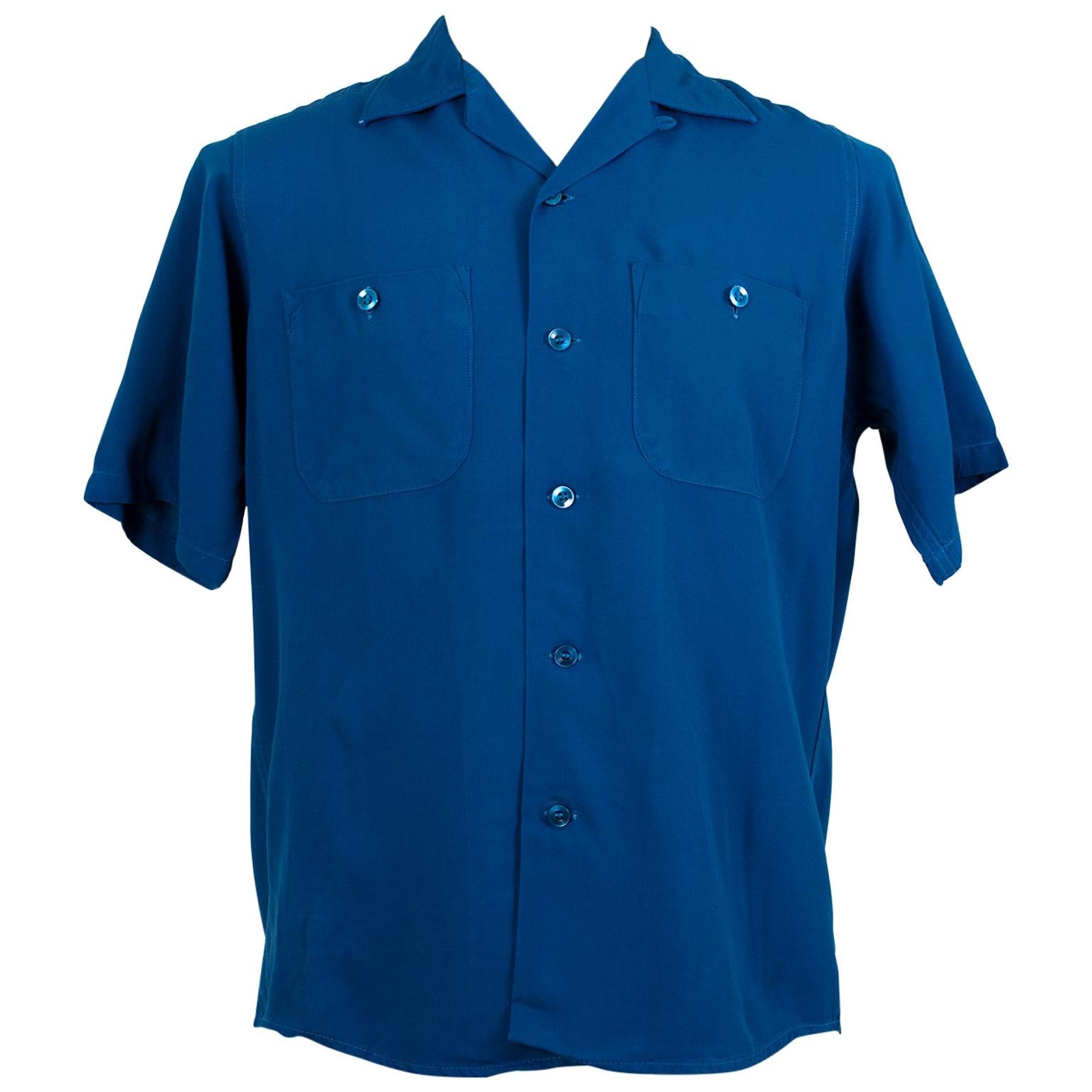Men’s King Louie Ten Strike Royal Blue Bowling Shirt – Medium, 1950s