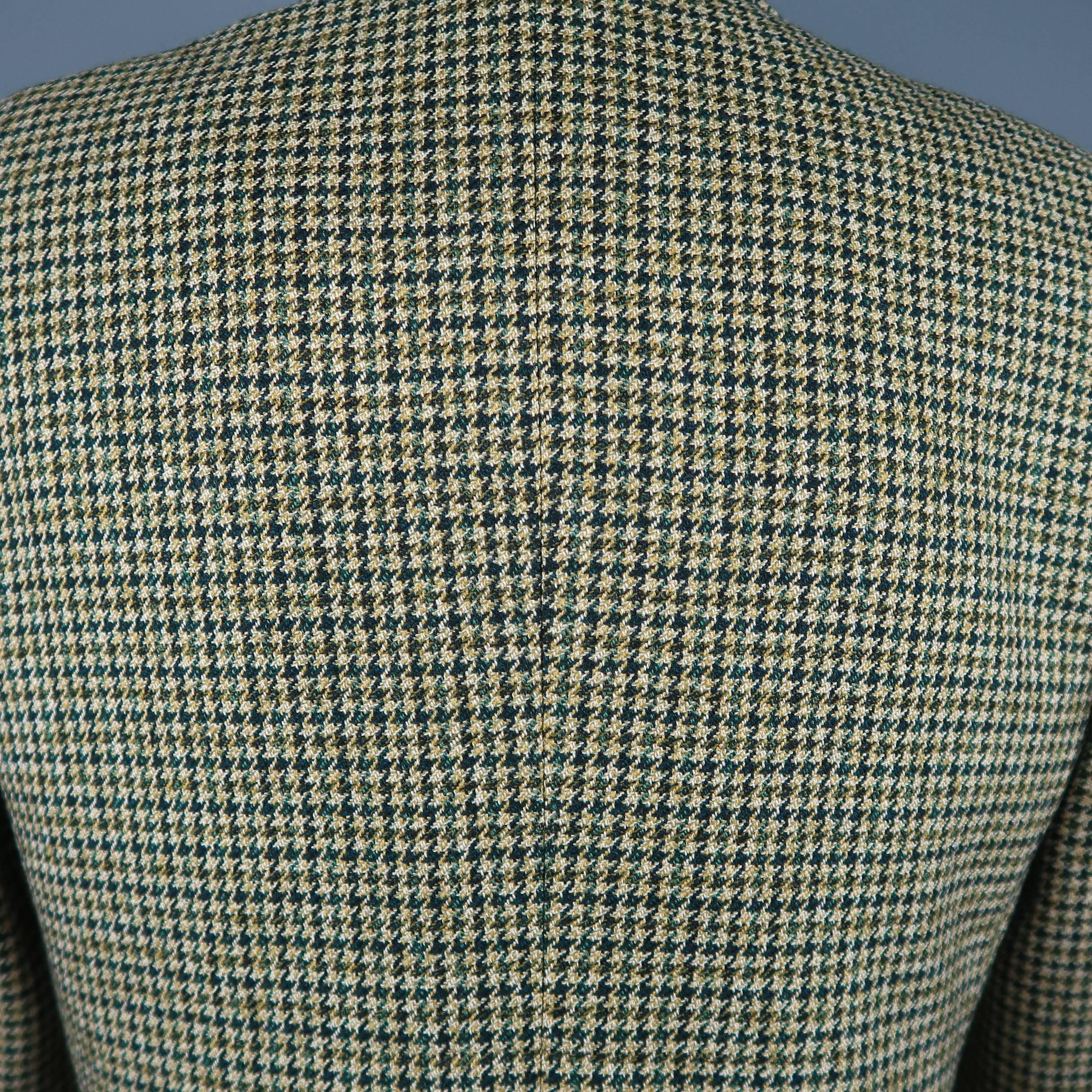 Men's KITON 40 Green & Tan Gold Houndstooth Wool / Cashmere Notch Lapel Sport Coat