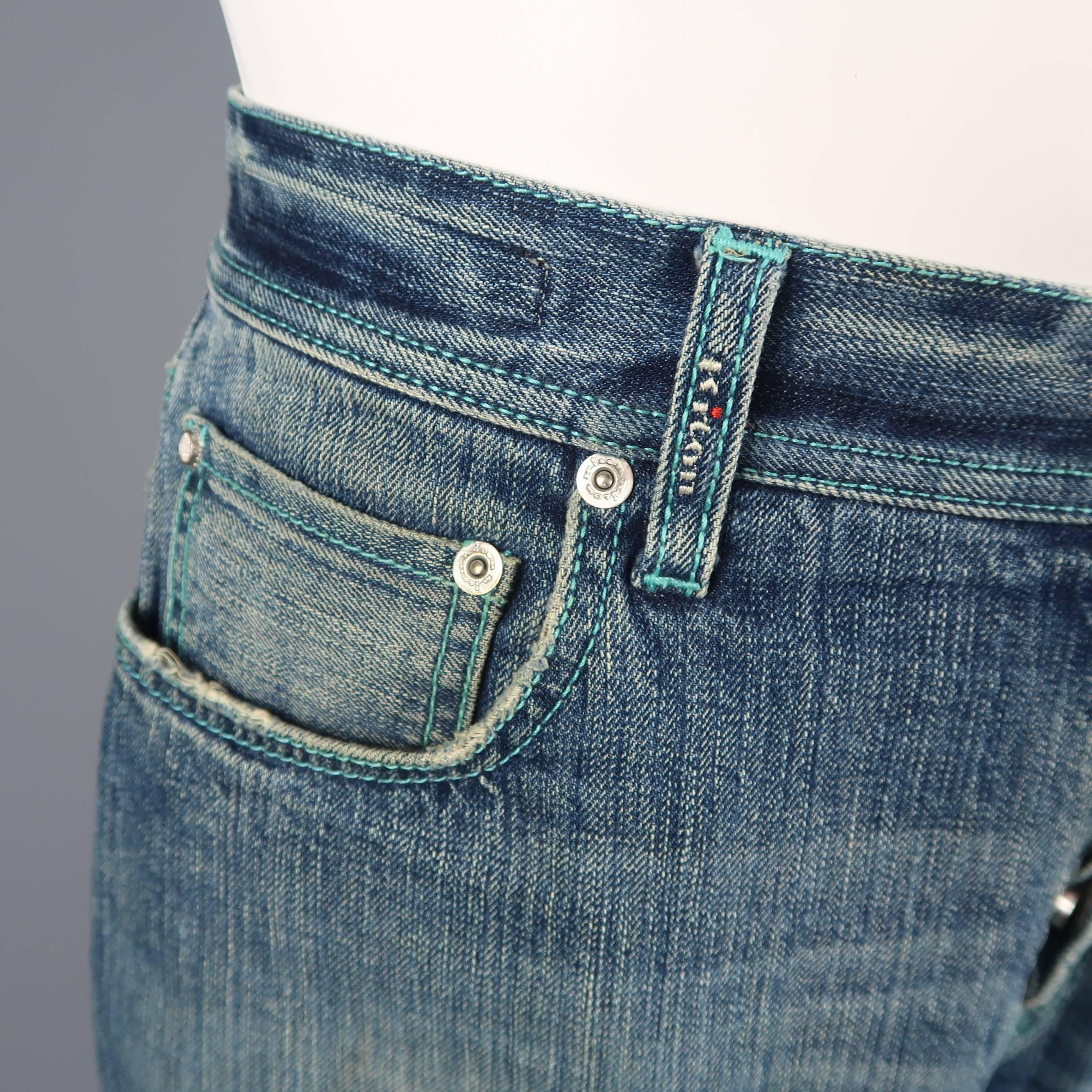 Gray Men's KITON Size 34 Blue Dirty Wash Selvedge Denim Jeans
