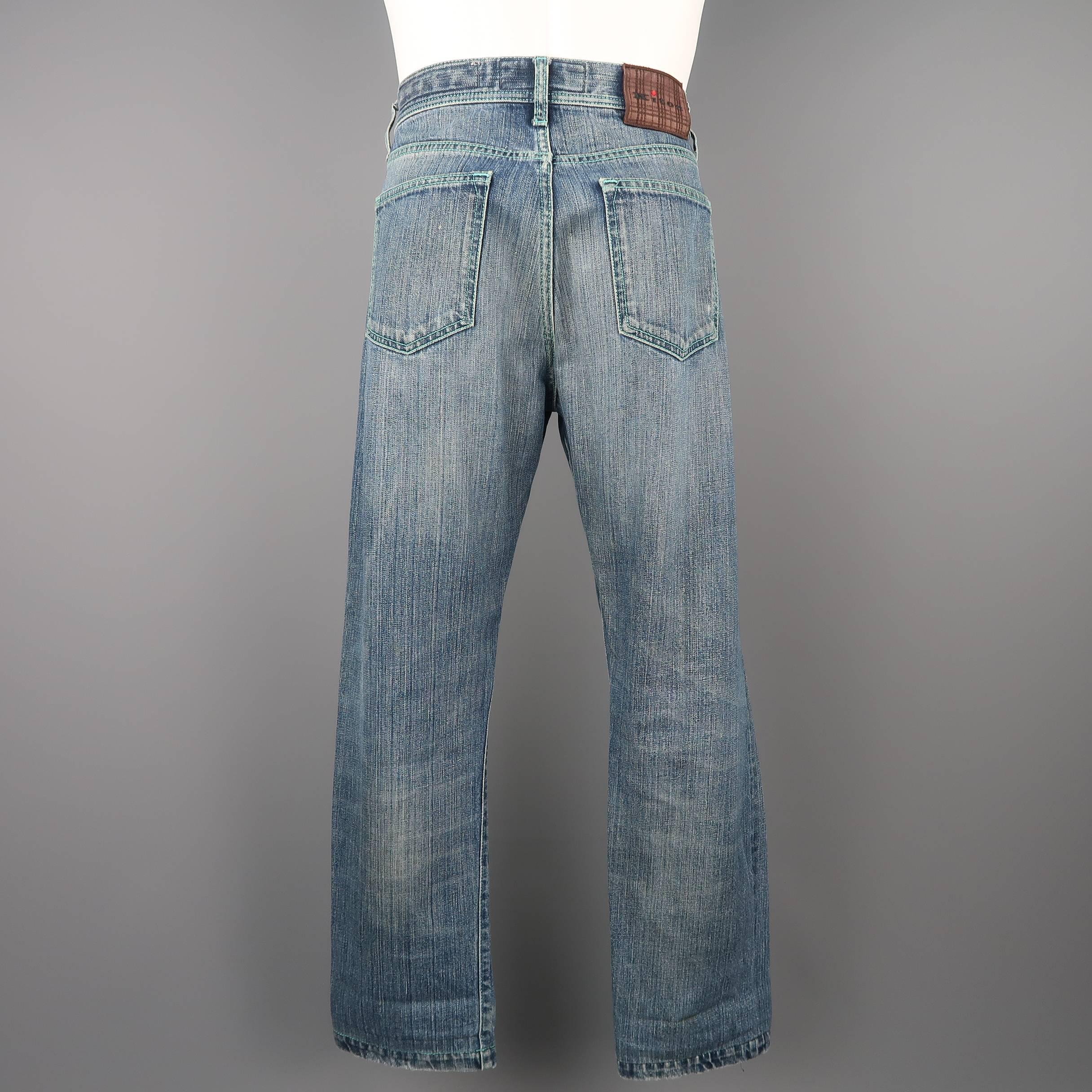 Men's KITON Size 34 Blue Dirty Wash Selvedge Denim Jeans 1