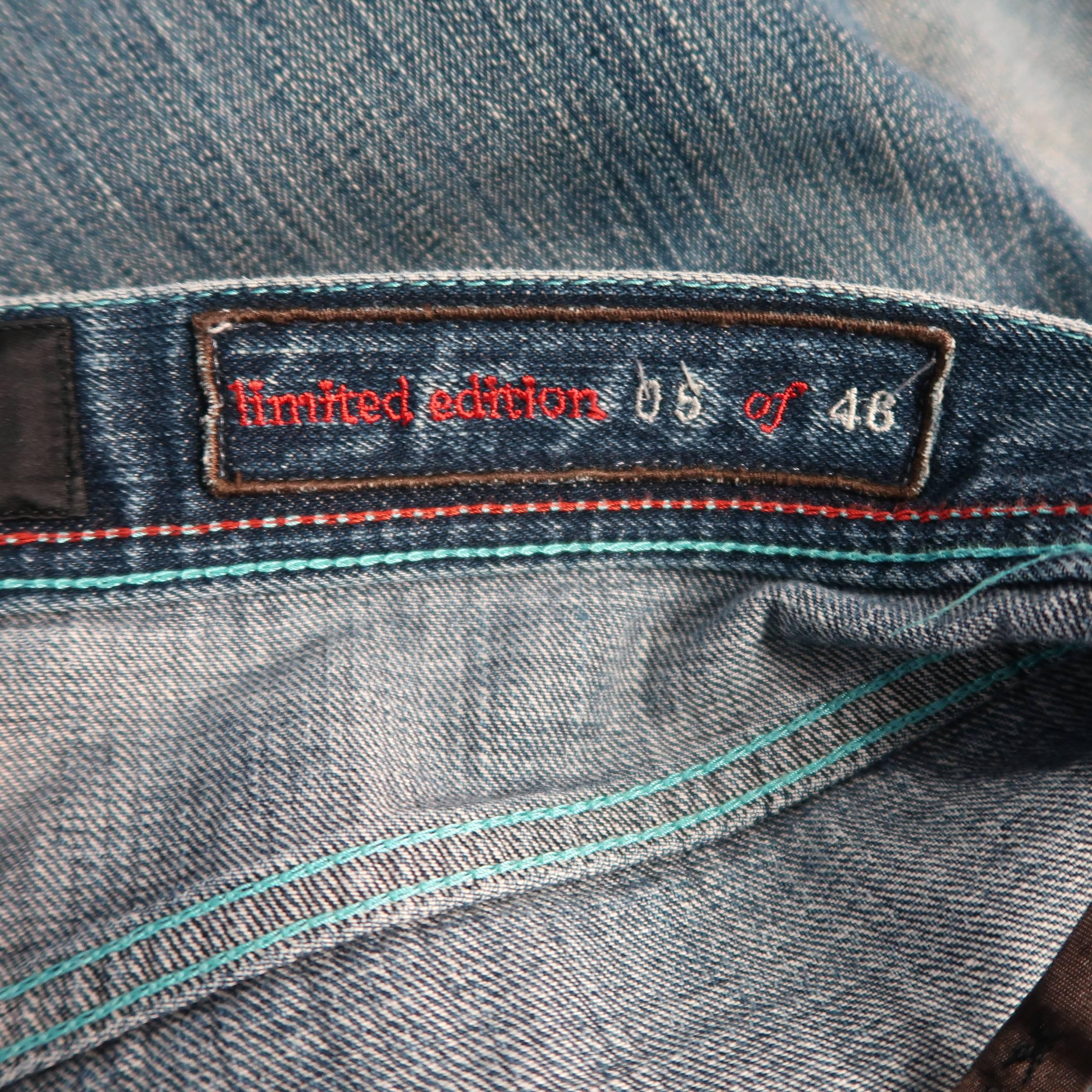 Men's KITON Size 34 Blue Dirty Wash Selvedge Denim Jeans 3