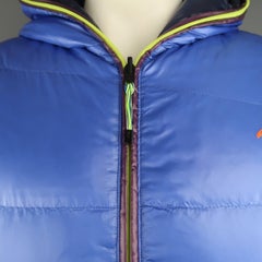 Men's KJUS 44 Blue / Navy Quilted Down Filled SHiny Nylon Hooded Puff Jacket
