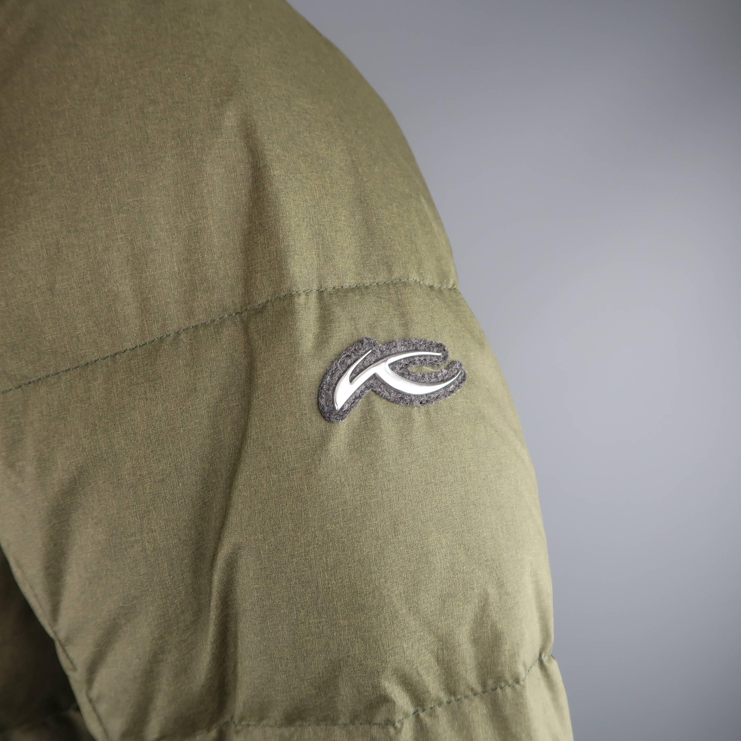 Brown Men's KJUS L Olive Quilted Down Filled Polyester Hooded Ski Parka Jacket