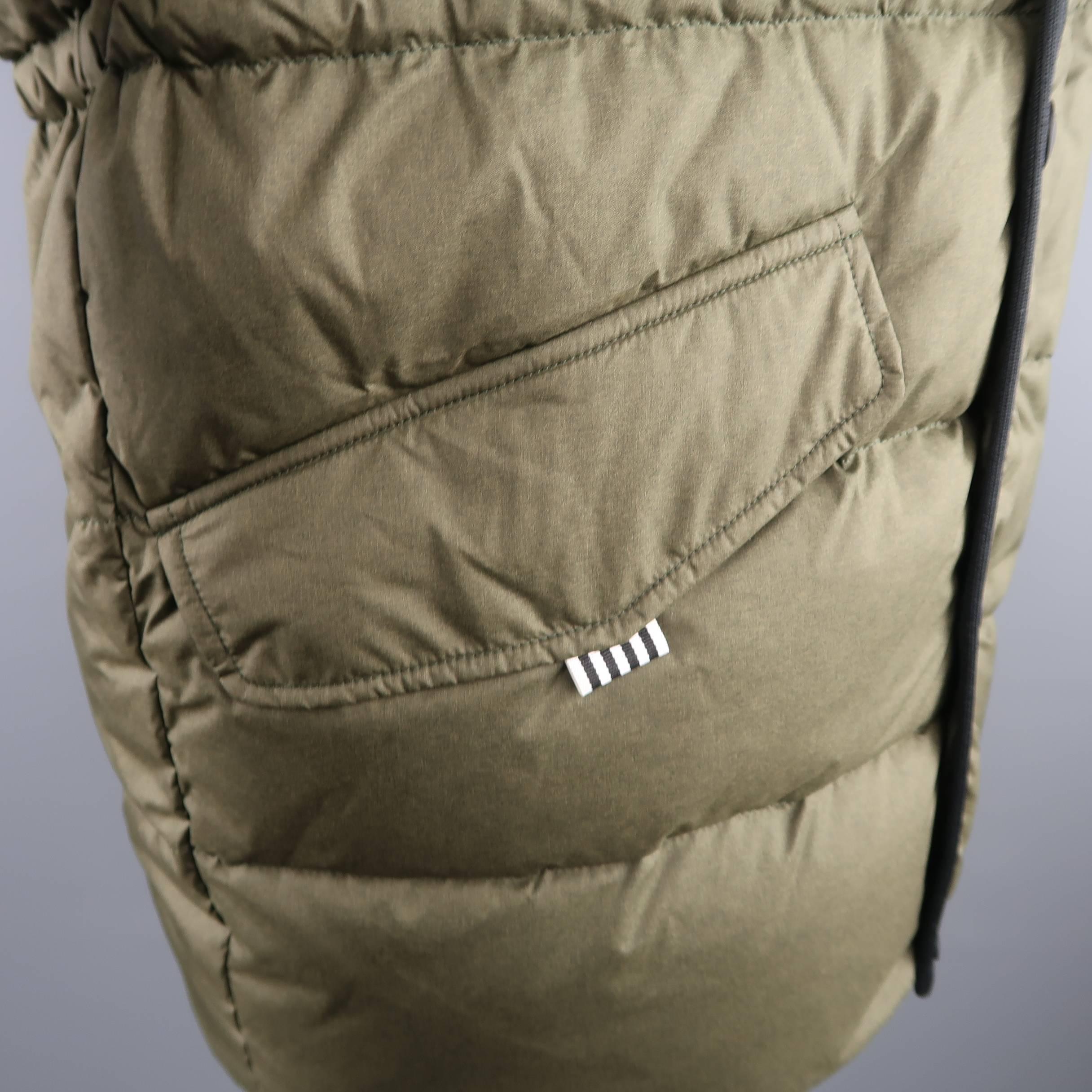 Men's KJUS L Olive Quilted Down Filled Polyester Hooded Ski Parka Jacket In Excellent Condition In San Francisco, CA