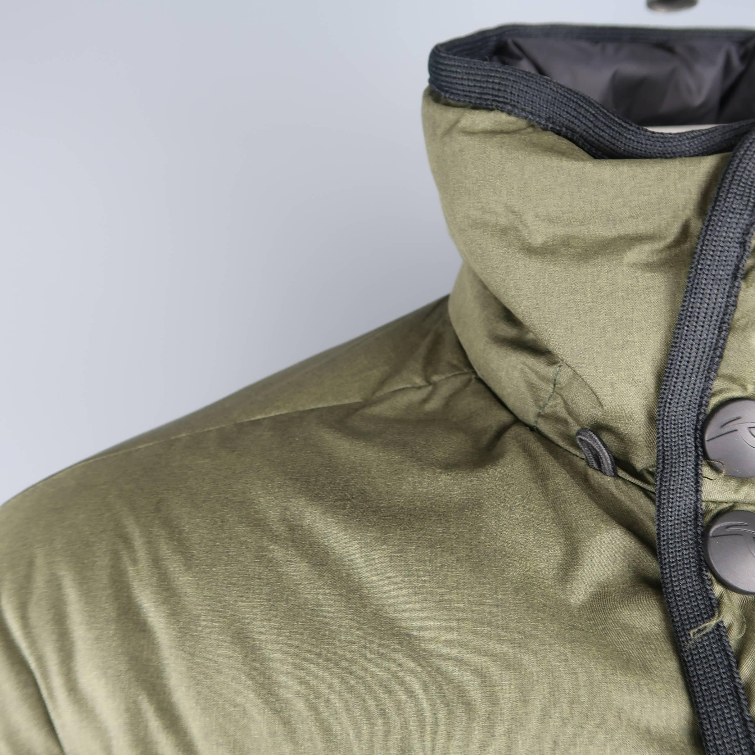 Men's KJUS L Olive Quilted Down Filled Polyester Hooded Ski Parka Jacket 1