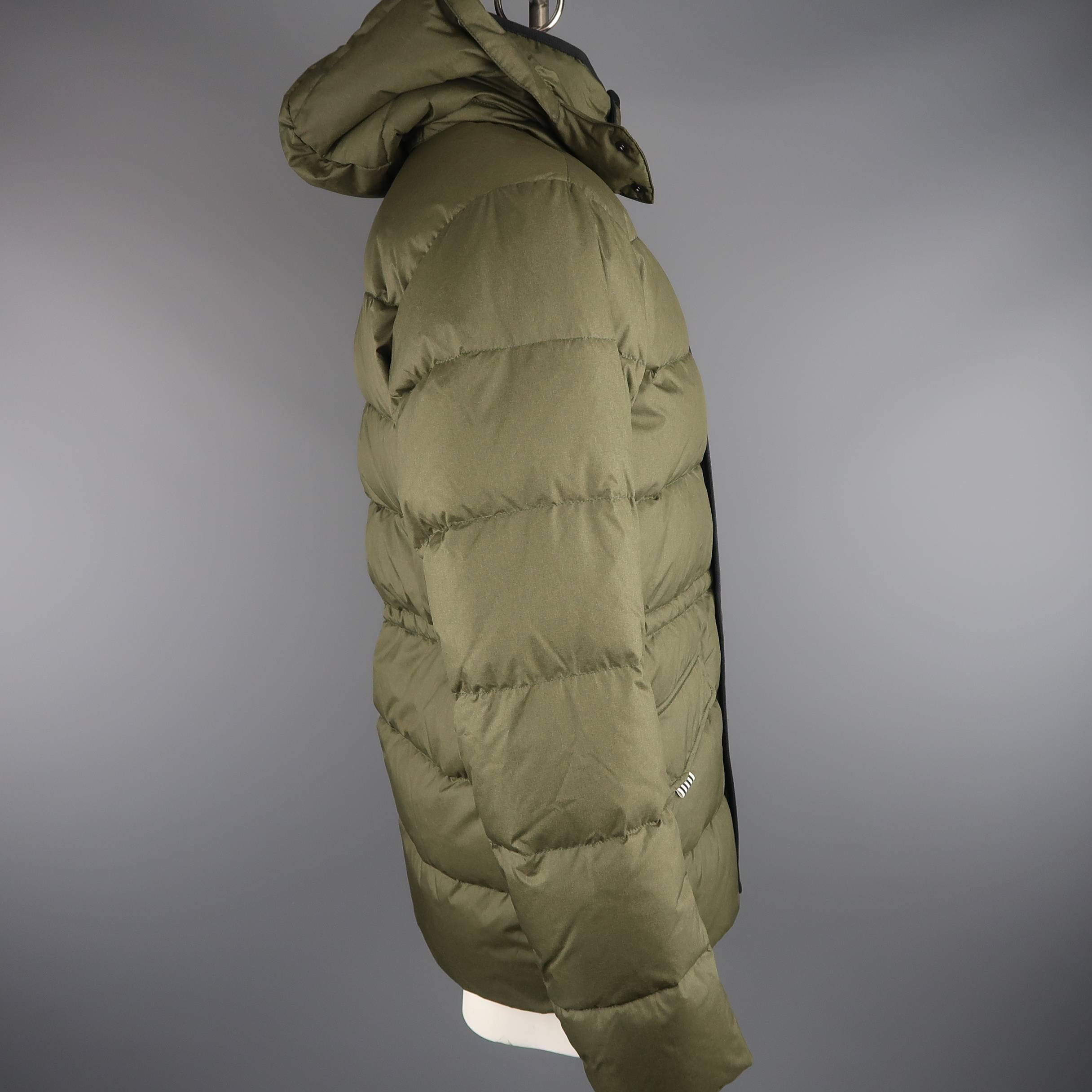 Men's KJUS L Olive Quilted Down Filled Polyester Hooded Ski Parka Jacket 2