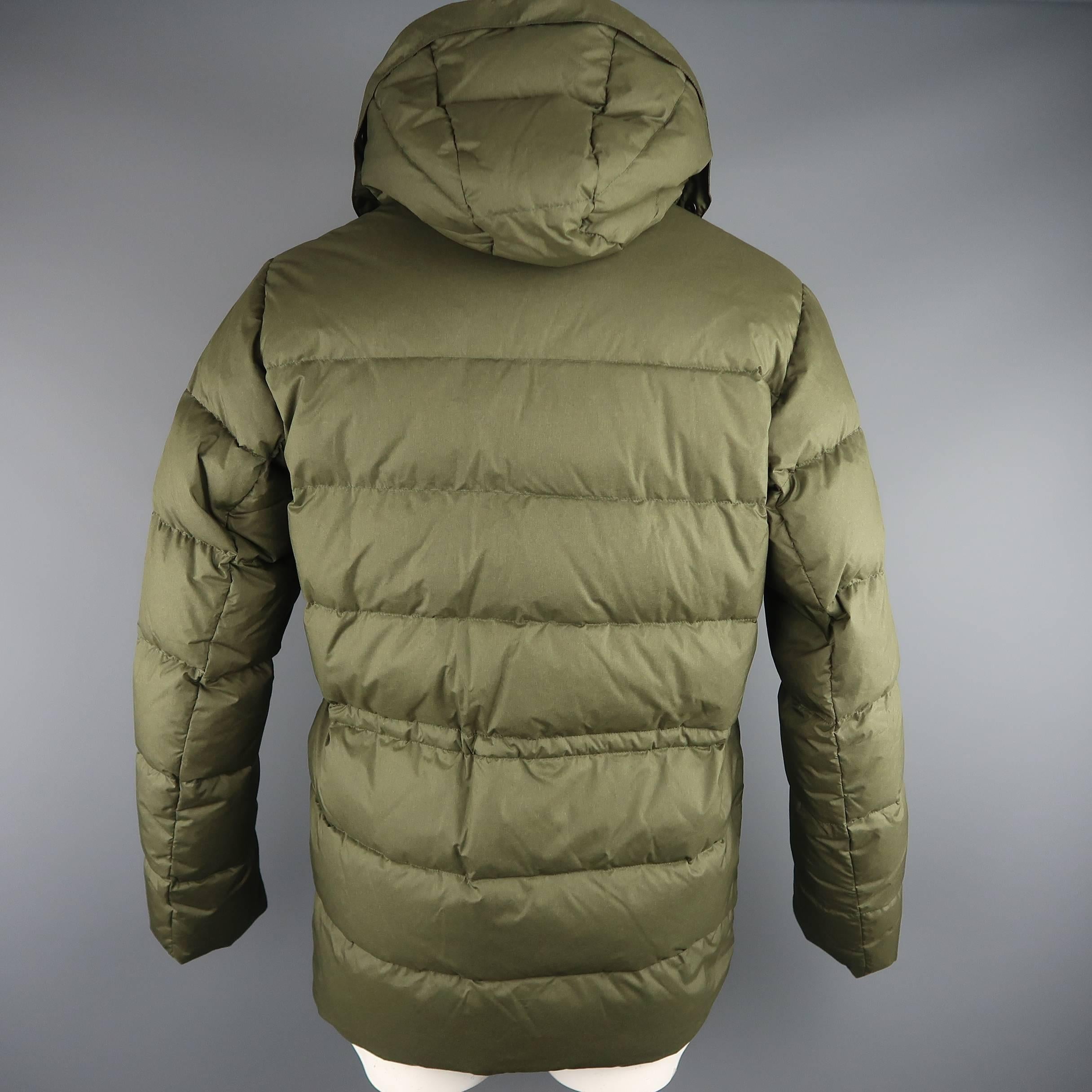 Men's KJUS L Olive Quilted Down Filled Polyester Hooded Ski Parka Jacket 3