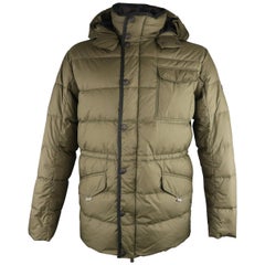 Herren''s KJUS L Oliv gesteppte Daunen gefüllte Polyester-Parka-Jacke mit Kapuze