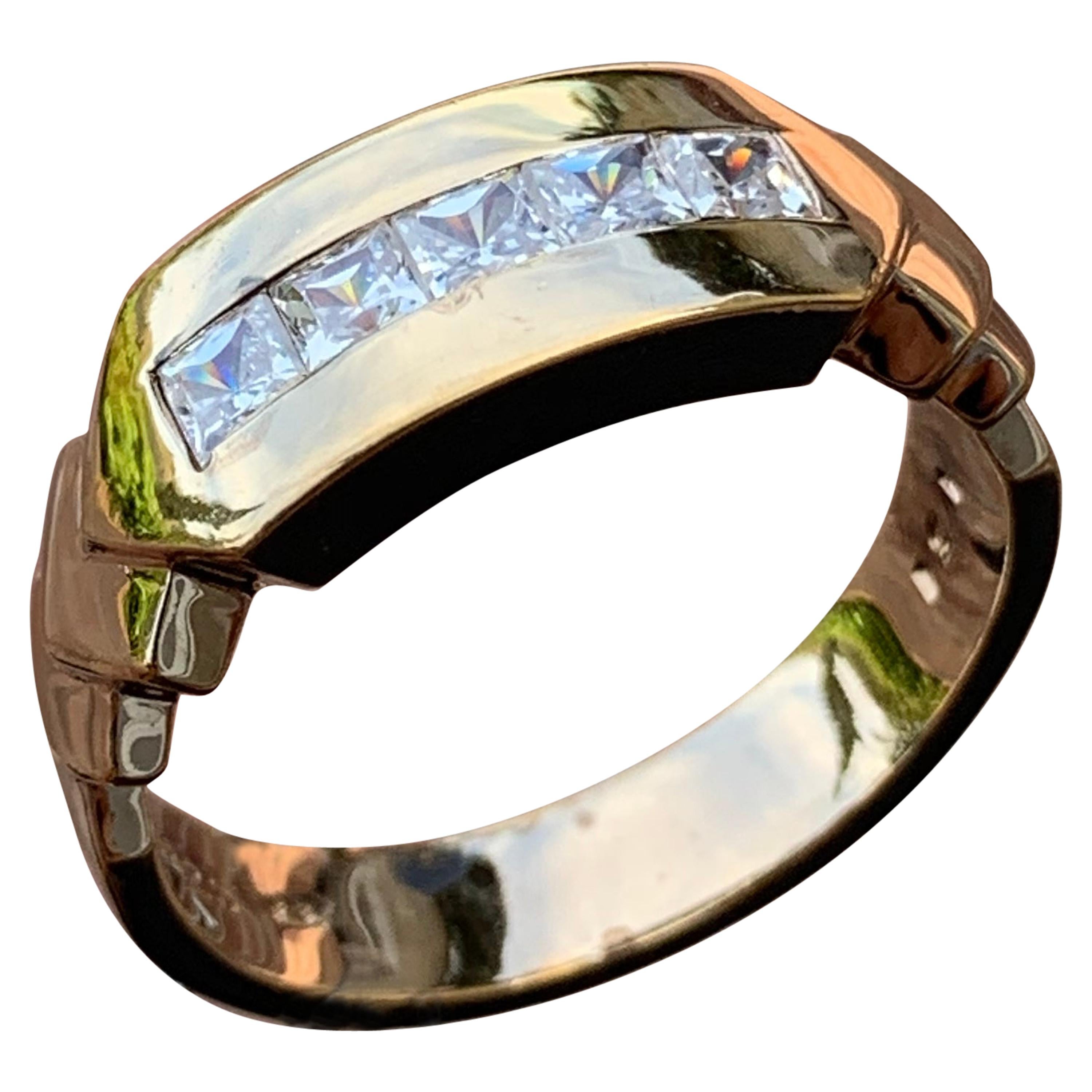 Men's / Ladies Princess Diamond Ring, 0.90 Carat, 10K, 1980s Ben Dannie Design For Sale