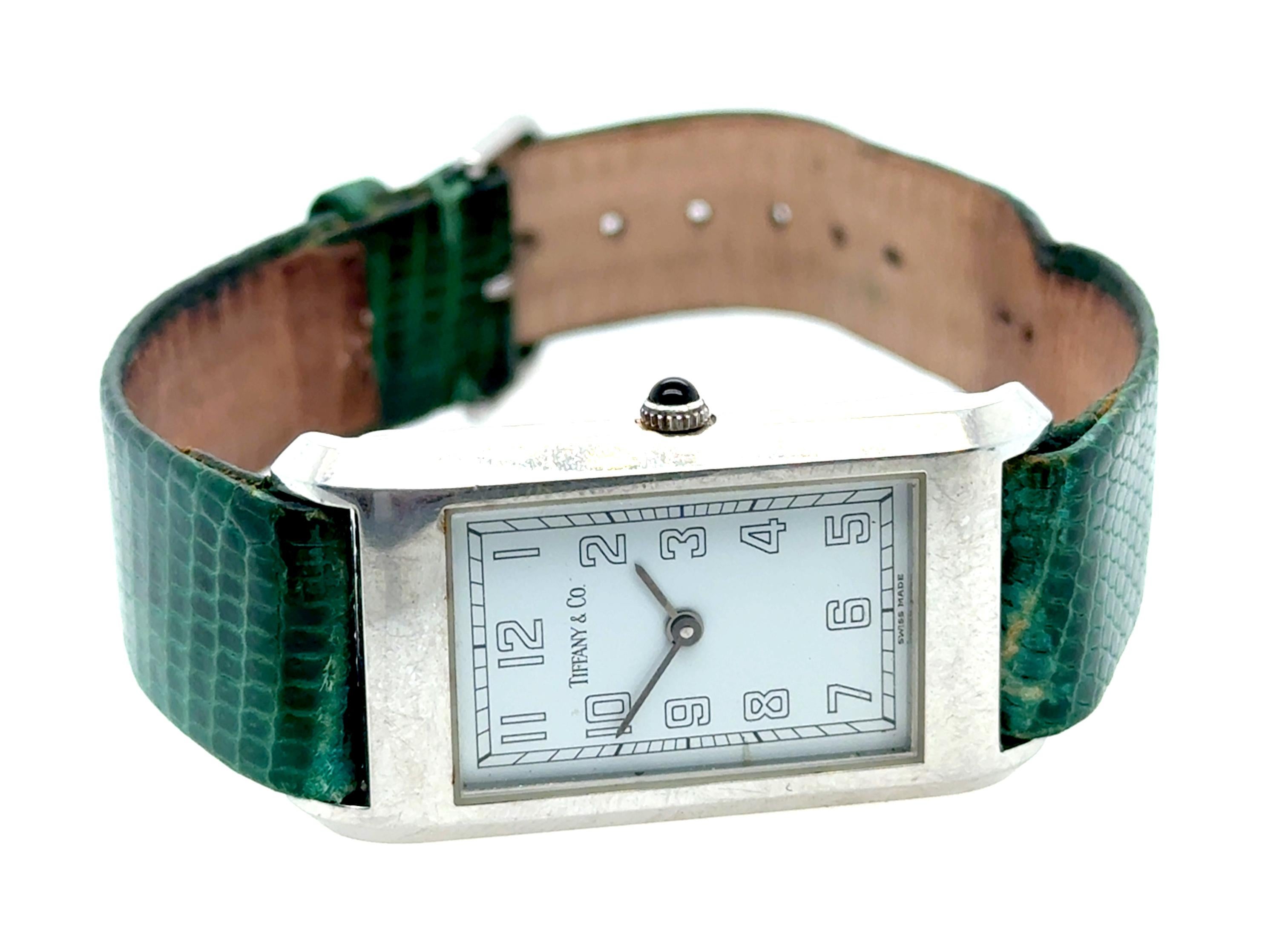 Art Deco Mens Ladies Tiffany & Co. Wrist Watch Quartz Green Leather Band
